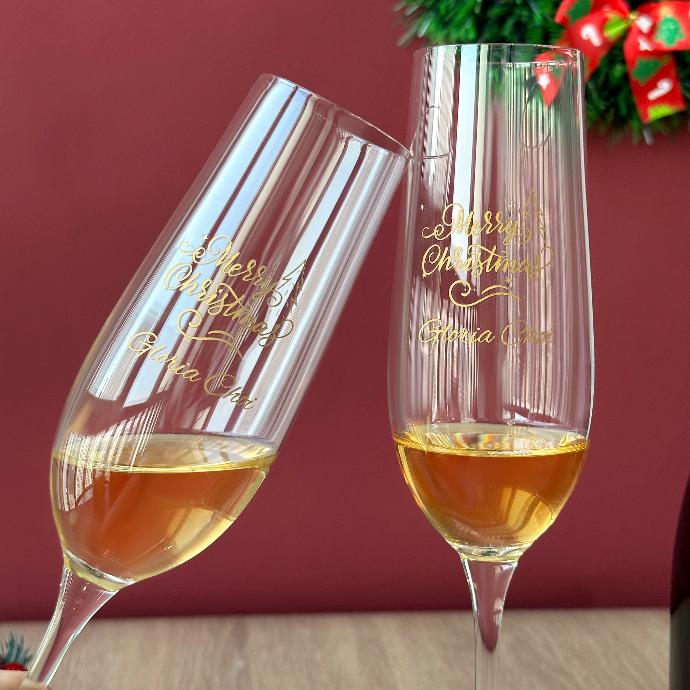 【Champagne Gift Box】2024 Christmas Champagne Gift Box Moët & Chandon Champagne with Pair of Glasses Set Custom Engraved Champagne Glasses Christmas Celebration Gift Name Custom Engraving Gift for Couples