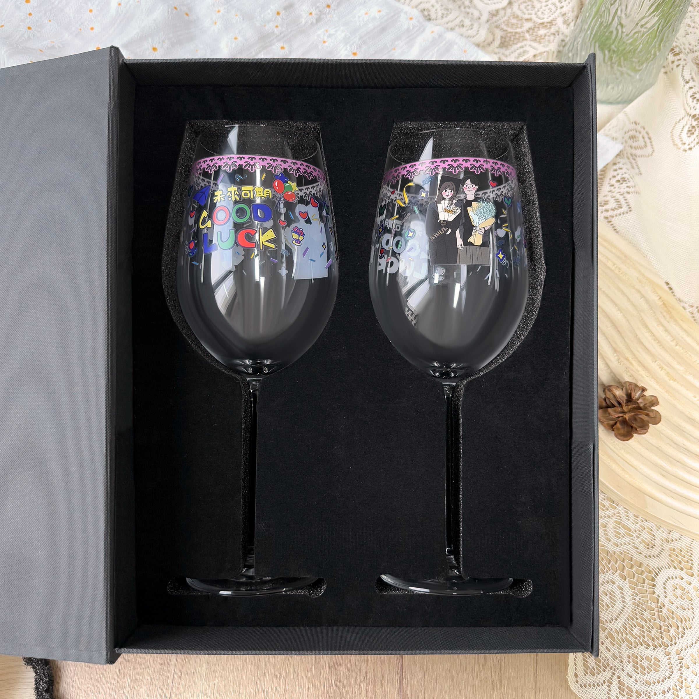 Graduation Keepsake Gift - Custom Wine Glass with Full-Color Printing & Portrait Illustration, Personalized Graduation Present - Creative Party Memento for Classmates, Thank You Gift for TeachersDY01-408