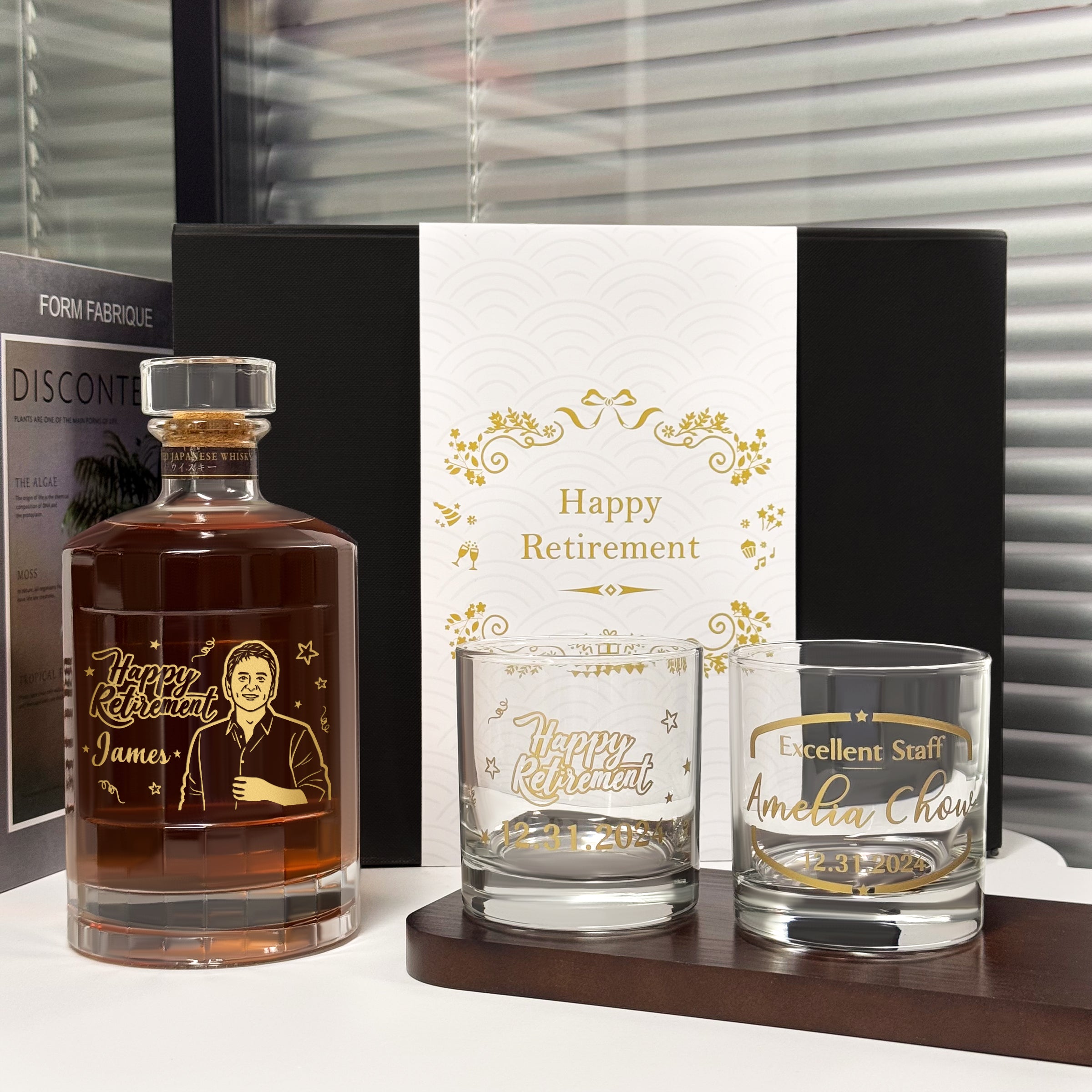 Retirement Gift Whisky Gift Set | Portrait Engraving Custom Japanese Harmony Whisky & Bottega Whisky Glass Set Commemorative Gift High-End Congratulations DY04-286