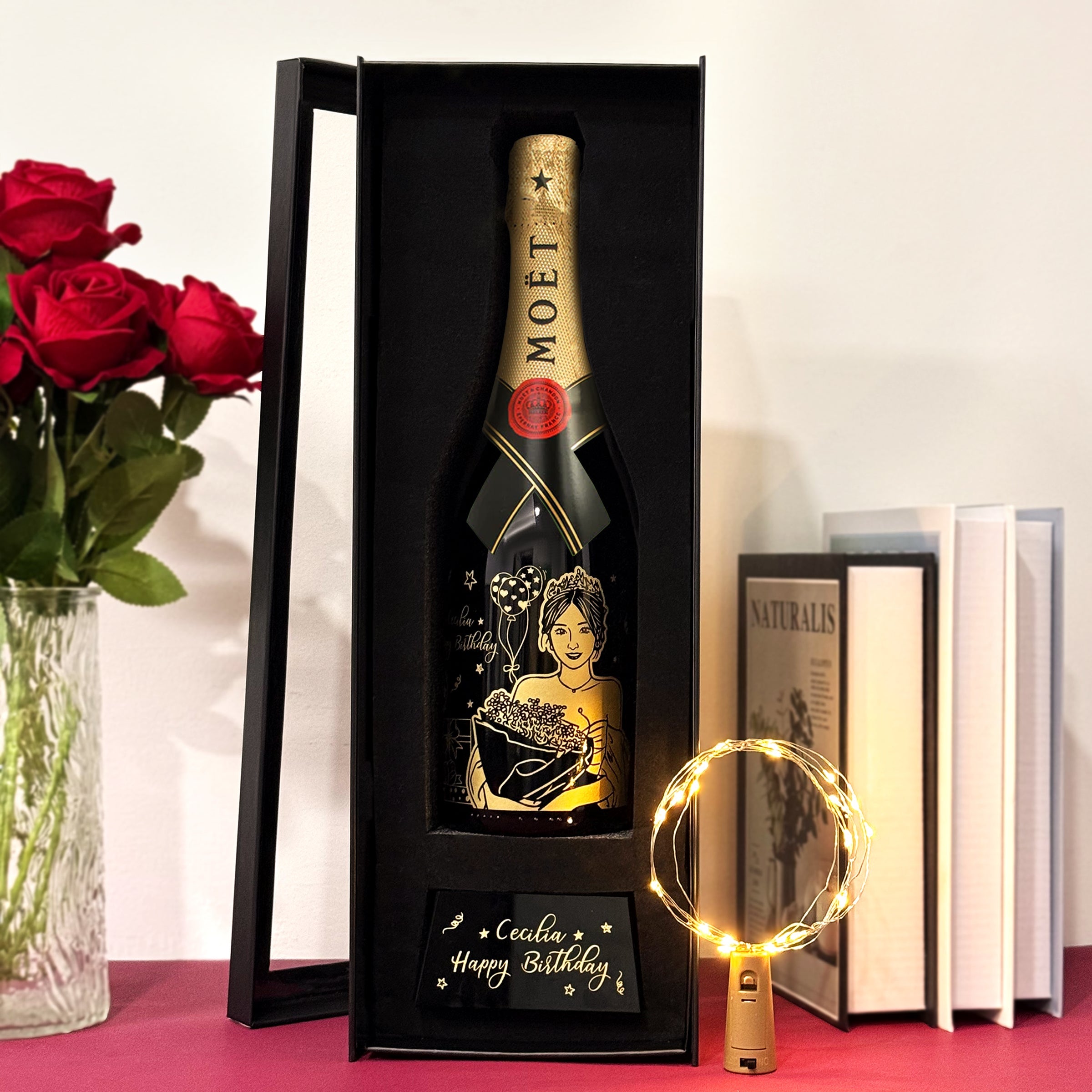 Birthday Gift | Commemorative Trophy Personalized Champagne Engraved with Portrait and Text | Surprise Creative Gift Set | Custom Gift Box Engraving | Perfect for Friends birthday gift trophy setDY04-283