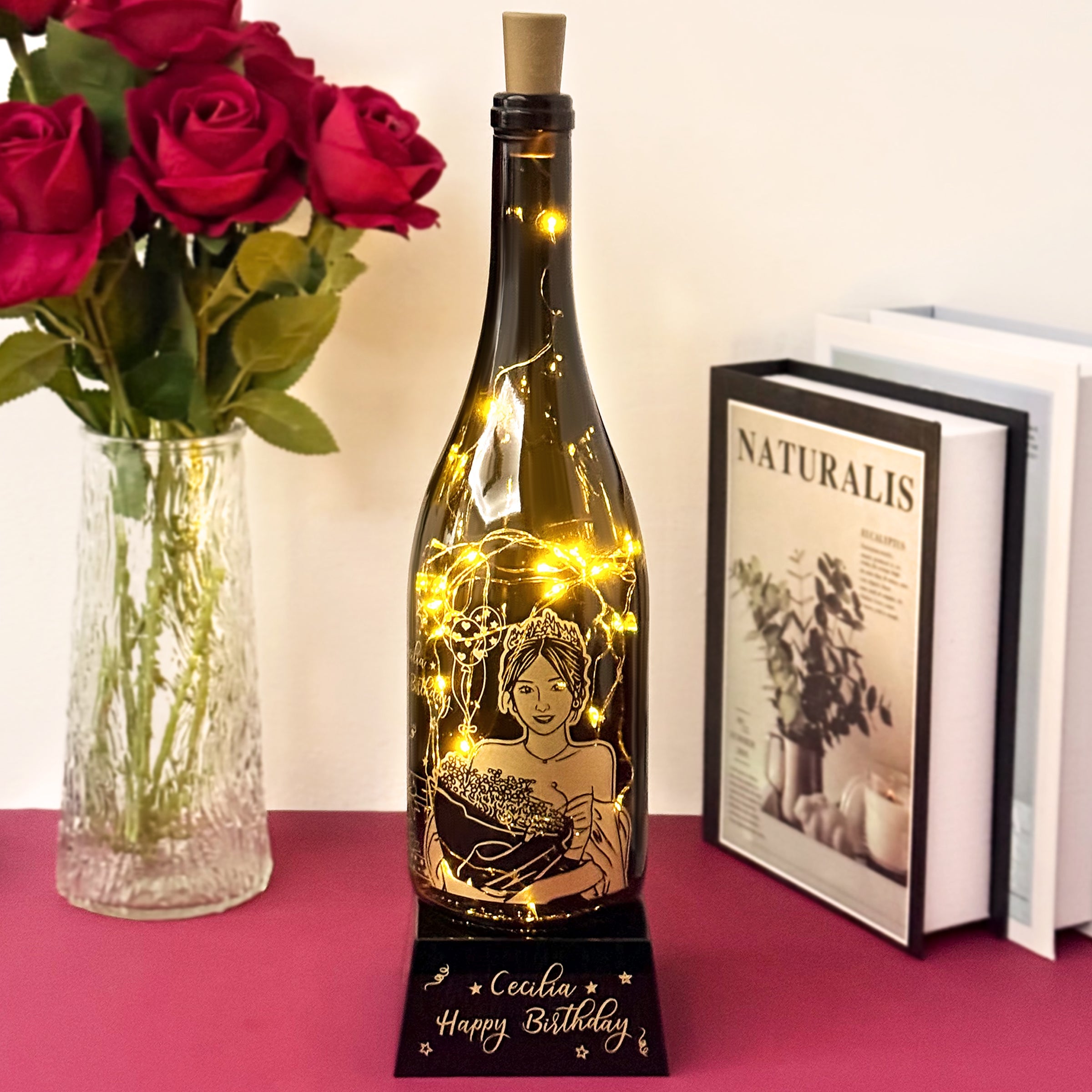 Birthday Gift | Commemorative Trophy Personalized Champagne Engraved with Portrait and Text | Surprise Creative Gift Set | Custom Gift Box Engraving | Perfect for Friends birthday gift trophy setDY04-283
