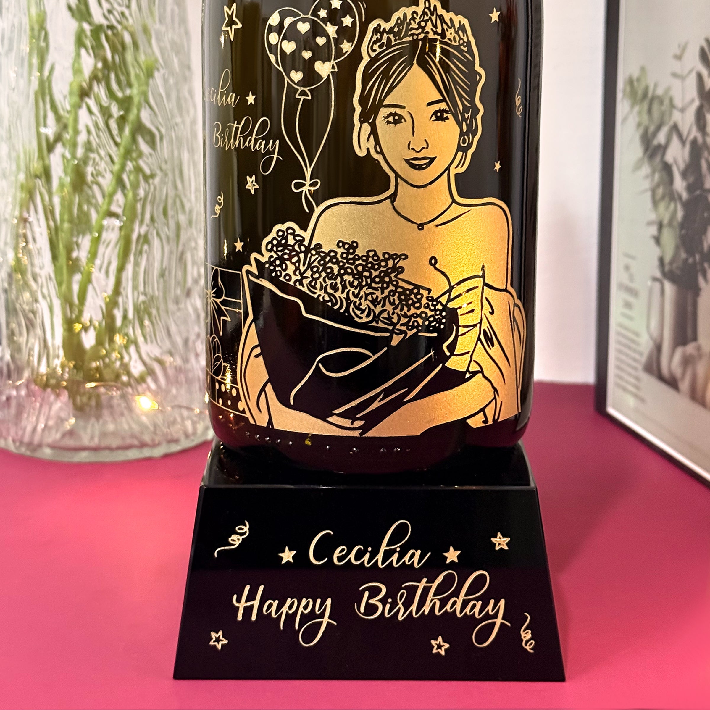 Birthday Gift | Commemorative Trophy Personalized Champagne Engraved with Portrait and Text | Surprise Creative Gift Set | Custom Gift Box Engraving | Perfect for Friends birthday gift trophy setDY04-283