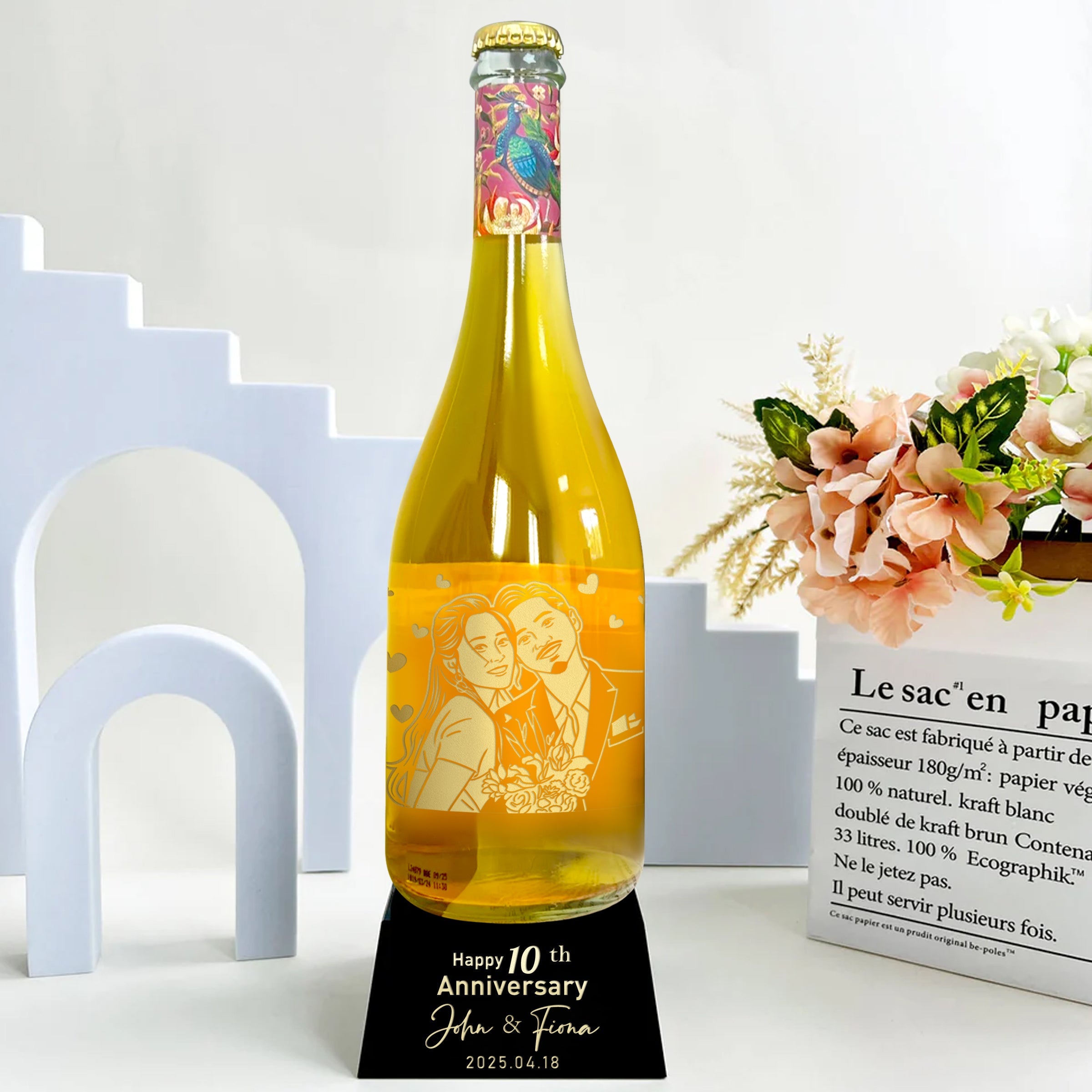 Anniversary Gift Set: Saicho Sparkling Tea & Custom Engraved Flutes – The Ultimate Romantic Gift for Her Non-alcoholic sparkling tea glass bottle custom made gift for girlfriend DY04-291