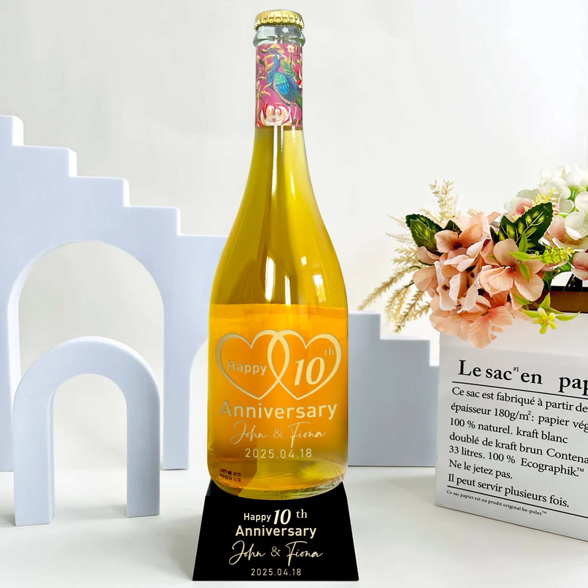 Anniversary Gift Set: Saicho Sparkling Tea & Custom Engraved Flutes – The Ultimate Romantic Gift for Her Non-alcoholic sparkling tea glass bottle custom made gift for girlfriend DY04-291