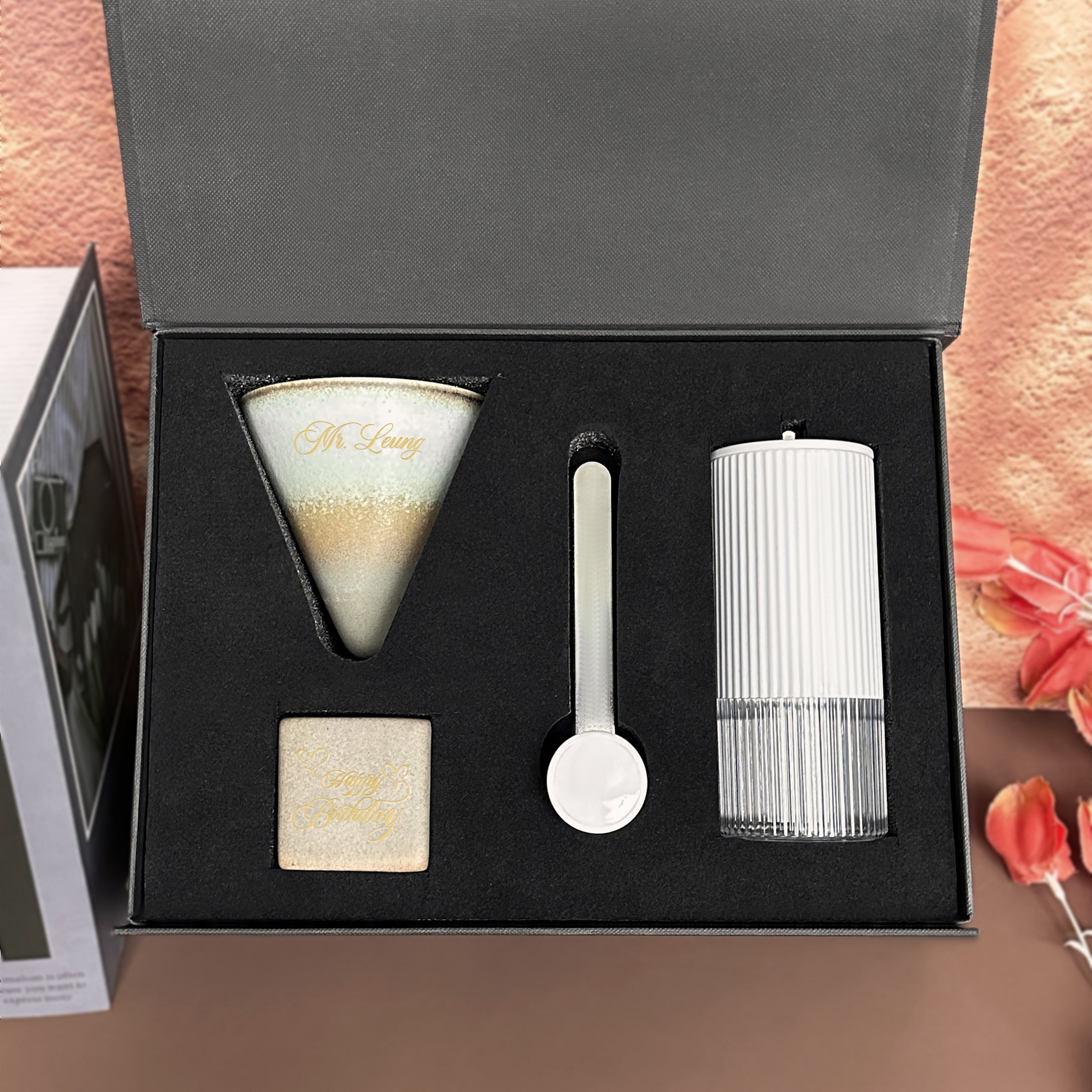 Business coffee cup gift box set, hand coffee grinder, conical coffee cup, customized text, birthday gift, office corporate gift, customized gift box for boyfriend company-coffee set-DY04-277