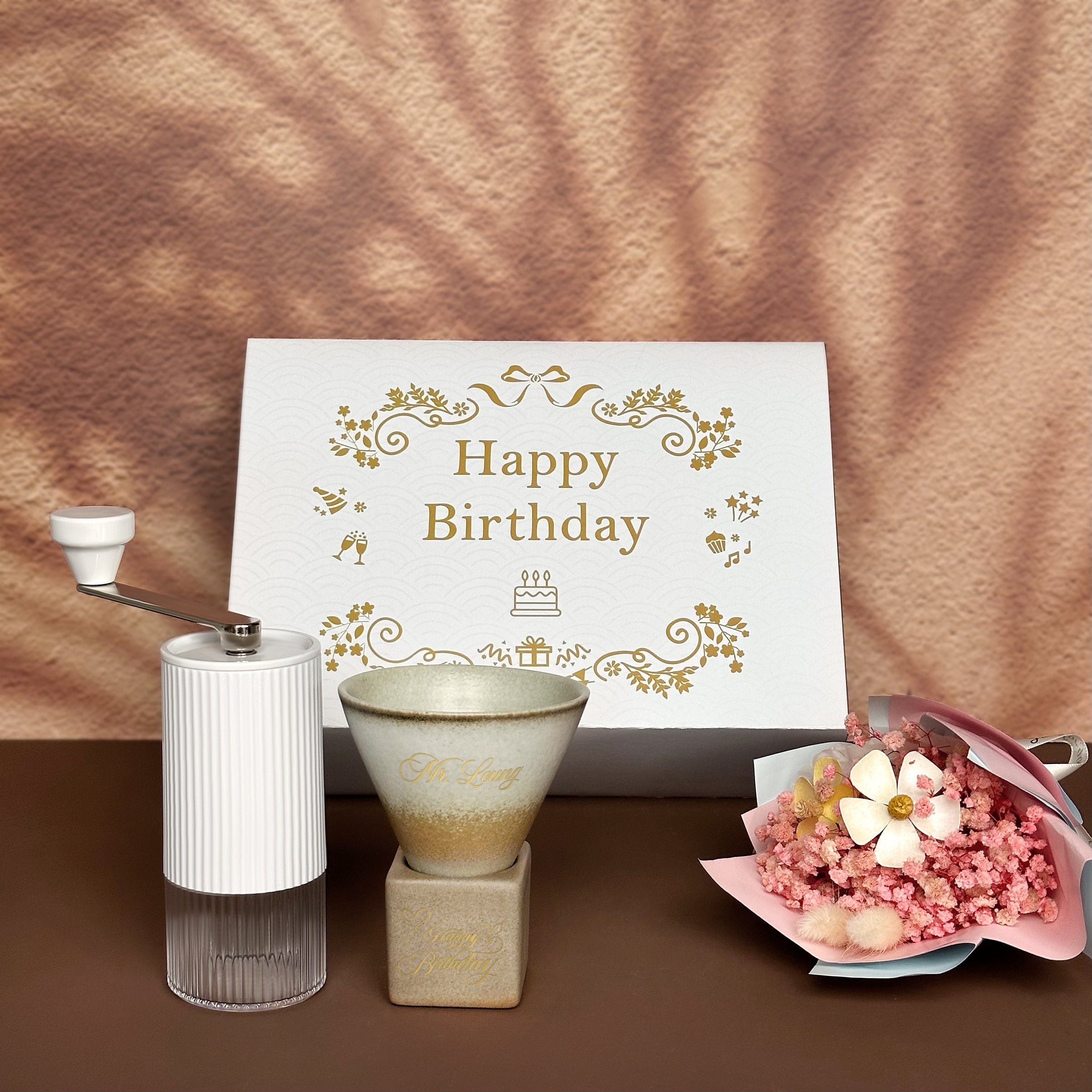 Business coffee cup gift box set, hand coffee grinder, conical coffee cup, customized text, birthday gift, office corporate gift, customized gift box for boyfriend company-coffee set-DY04-277