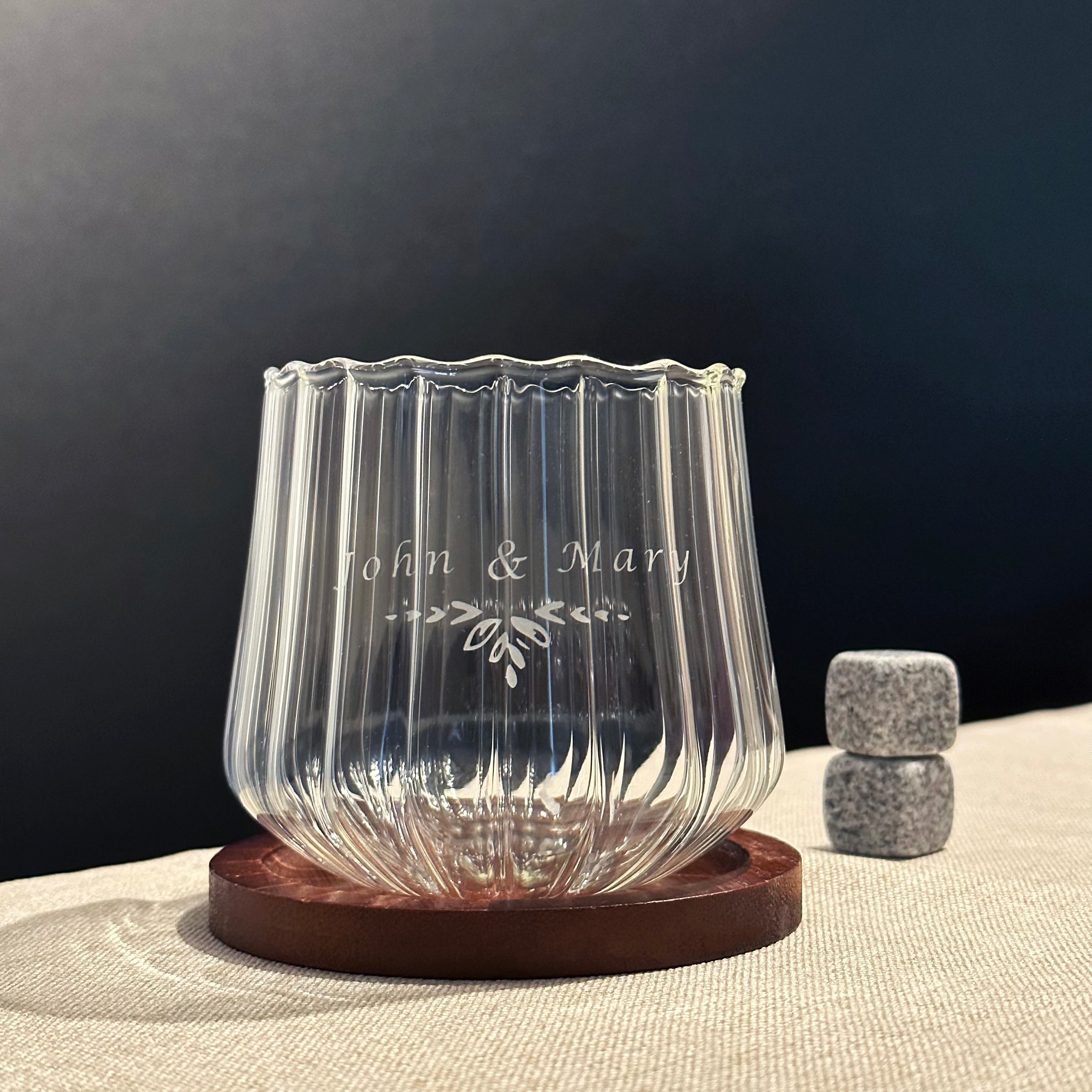 Customized text, whiskey glass, name engraving, striped flower cup, wine glass, drink cup, birthday gift gift box, surprise creative pairing of glasses Whiskey Glass-DY01-370