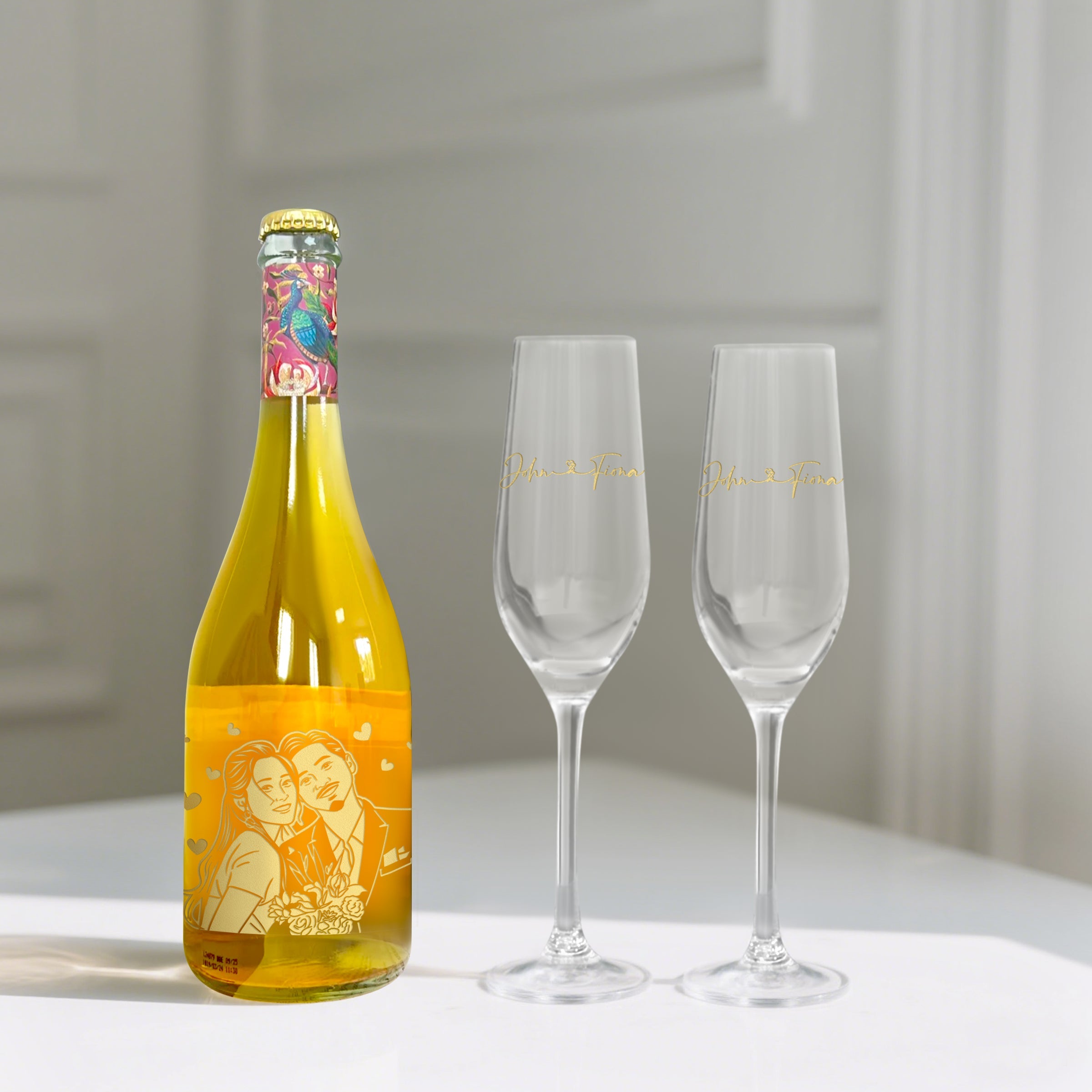 Anniversary Gift Set: Saicho Sparkling Tea & Custom Engraved Flutes – The Ultimate Romantic Gift for Her Non-alcoholic sparkling tea glass bottle custom made gift for girlfriend DY04-291