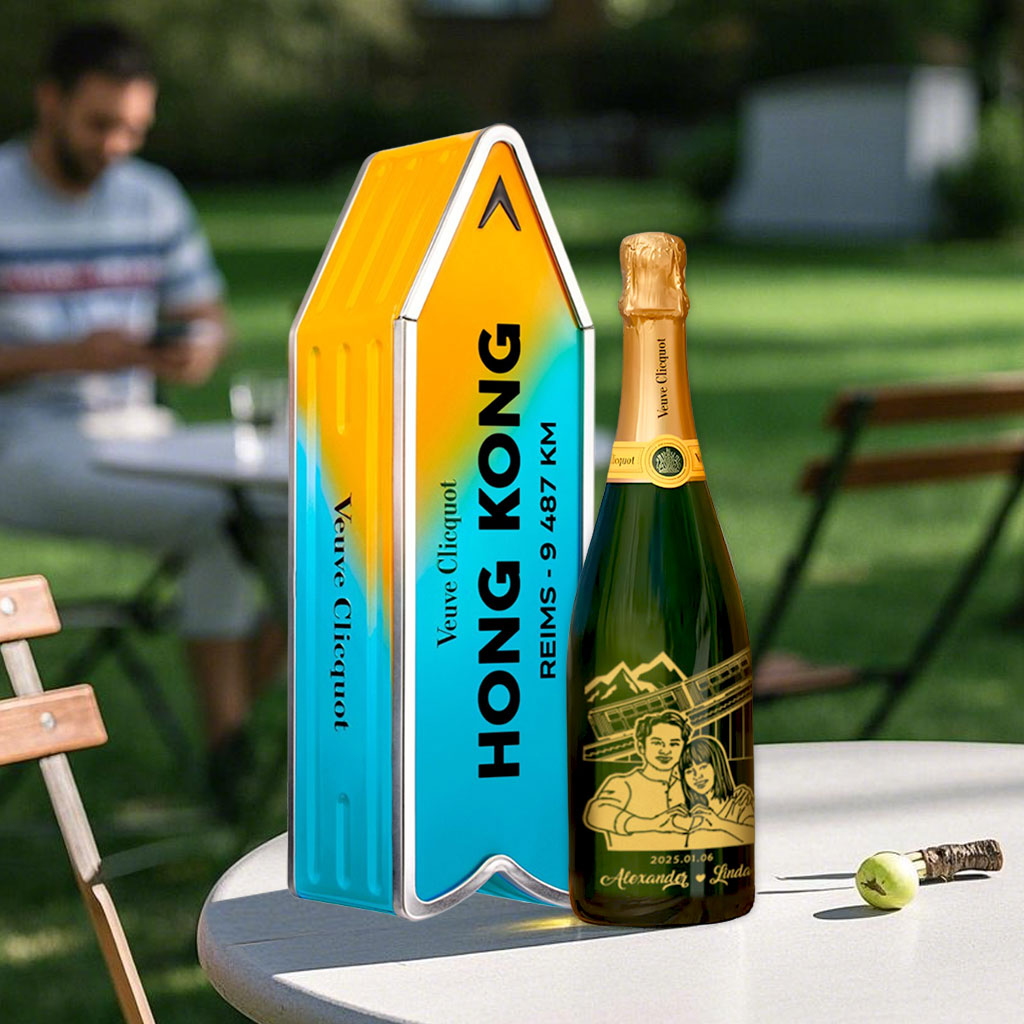 Veuve Clicquot Brut with Engraving | Custom Champagne (Portrait Engraving) Original Champagne Arrow Gift Box
