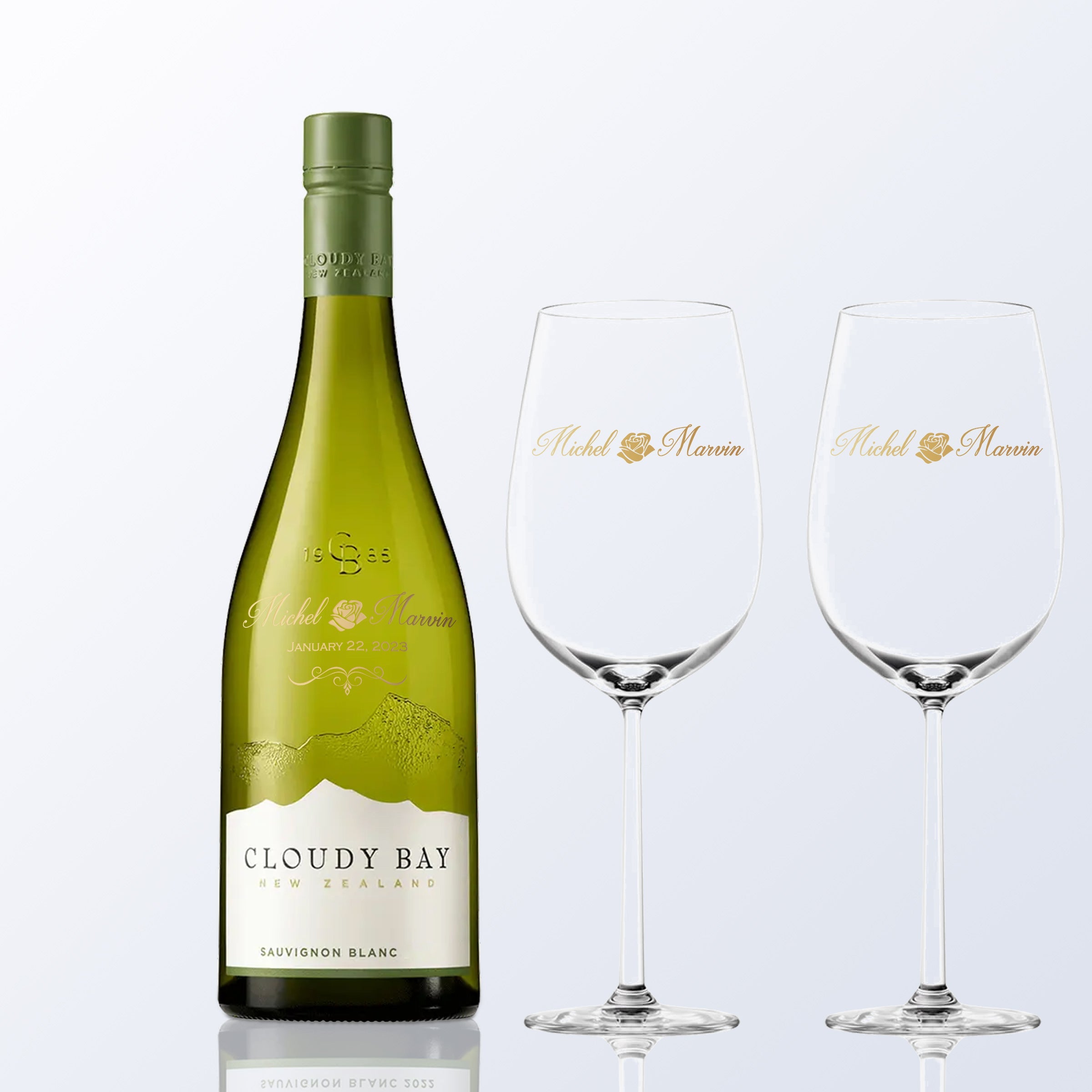 Cloudy Bay Sauvignon Blanc 2022& Bottega Wine Glasses Gift Set with Engraving |雲霧之灣白蘇維濃葡萄酒&Bottega酒杯套裝(含文字雕刻) - Design Your Own Wine
