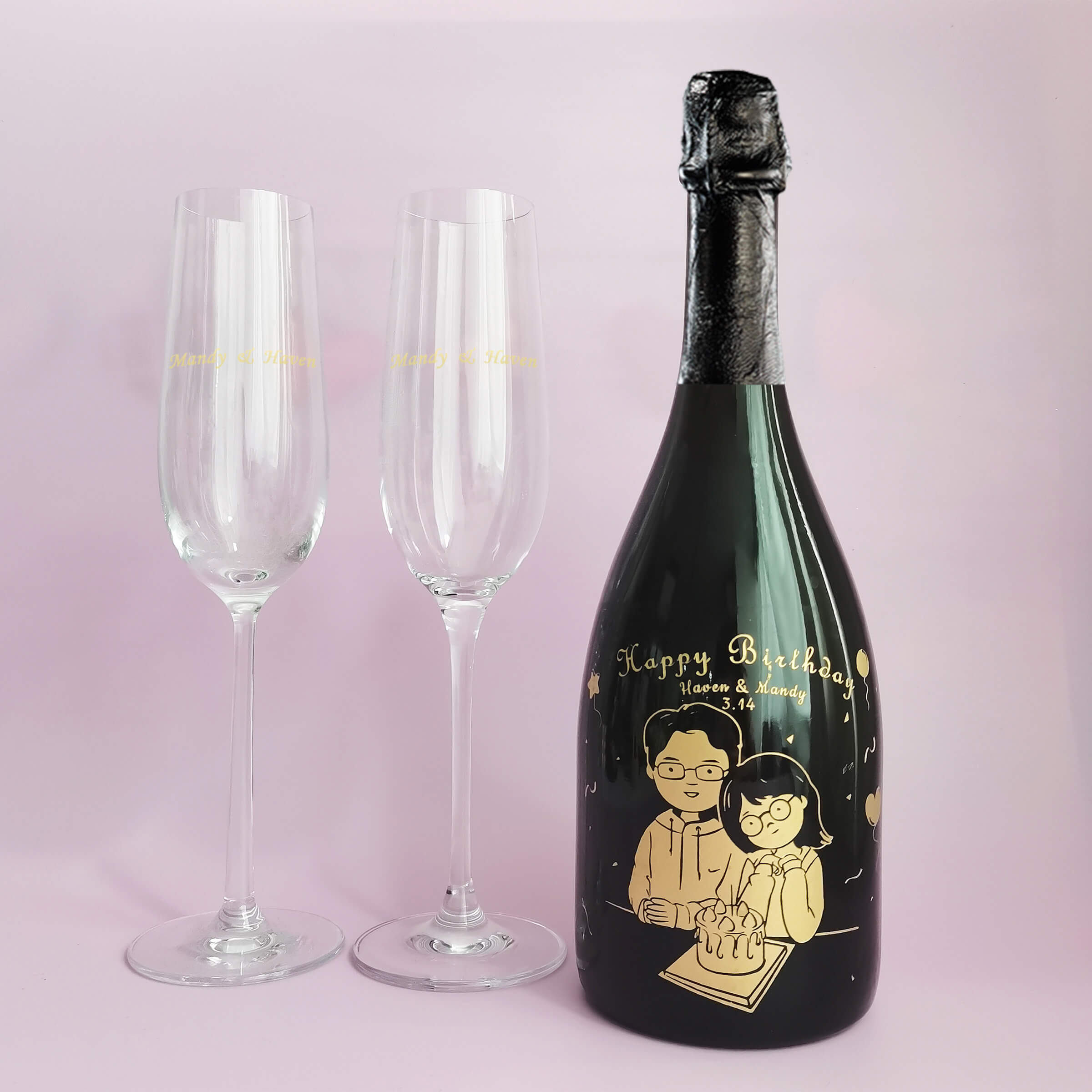 Dom Pérignon Vintage 2012|定制情侶生日禮物可愛Q版手繪風香檳套裝(雕刻) - Design Your Own Wine