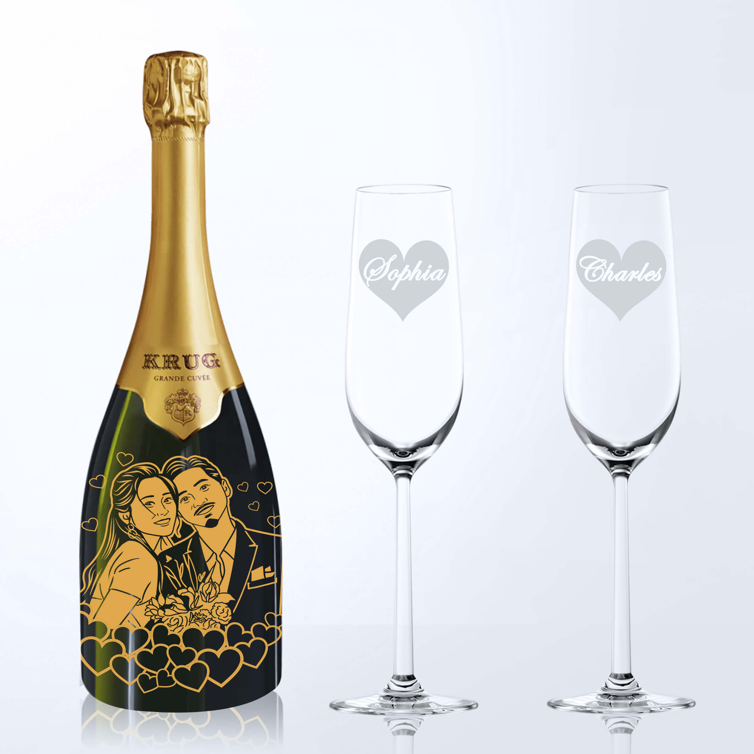 Krug Grande Cuvee 169 eme Edition Brut & Bottega Champagne Glasses Gift Set with Engraving |克魯格香檳第169版&Bottega香檳杯套裝(含名字人像雕刻) - Design Your Own Wine