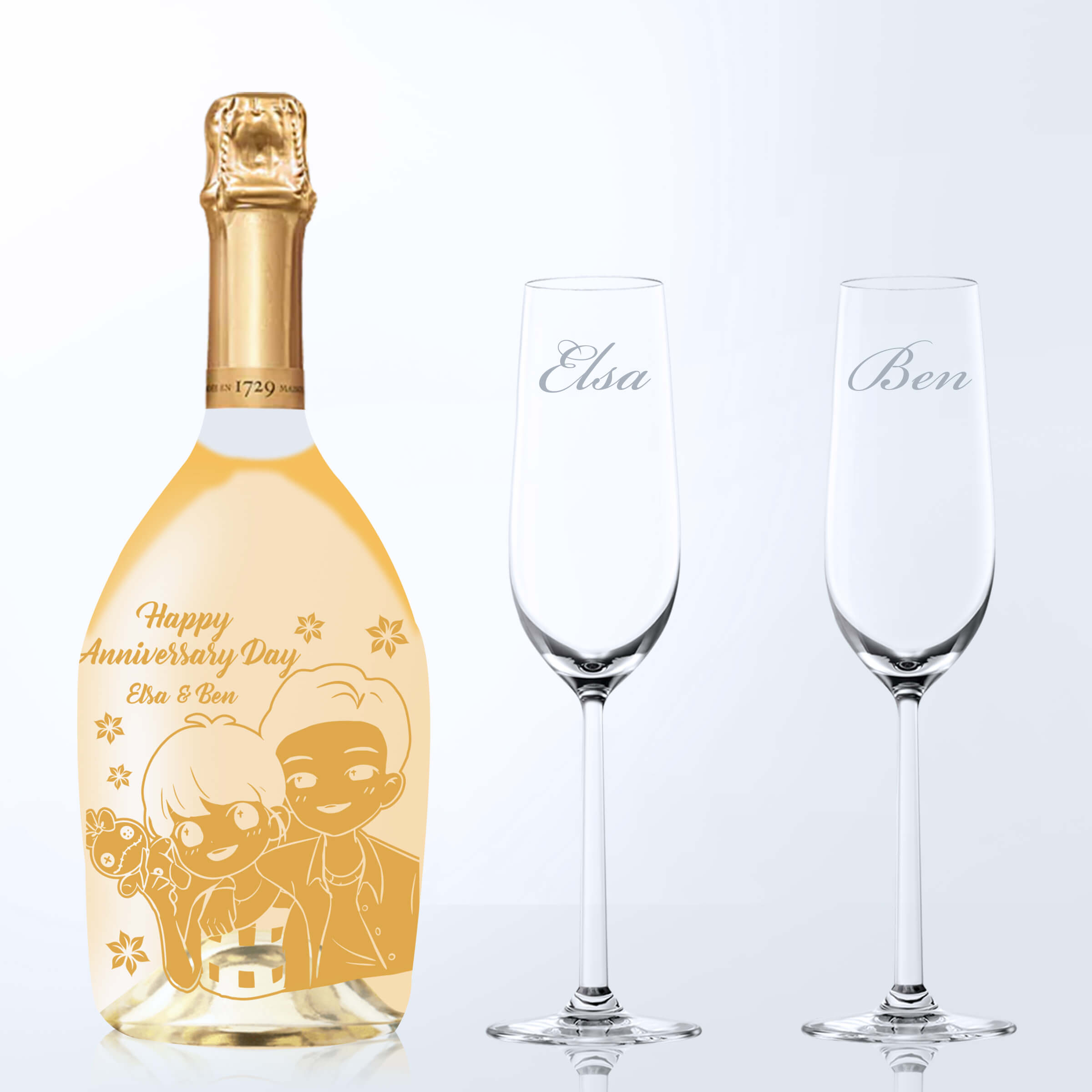 Ruinart Blanc de Blancs & Bottega Champagne Glasses Gift Set with Engraving |瑞納特Blanc de Blancs香檳&Bottega香檳杯套裝(含名字人像雕刻) - Design Your Own Wine