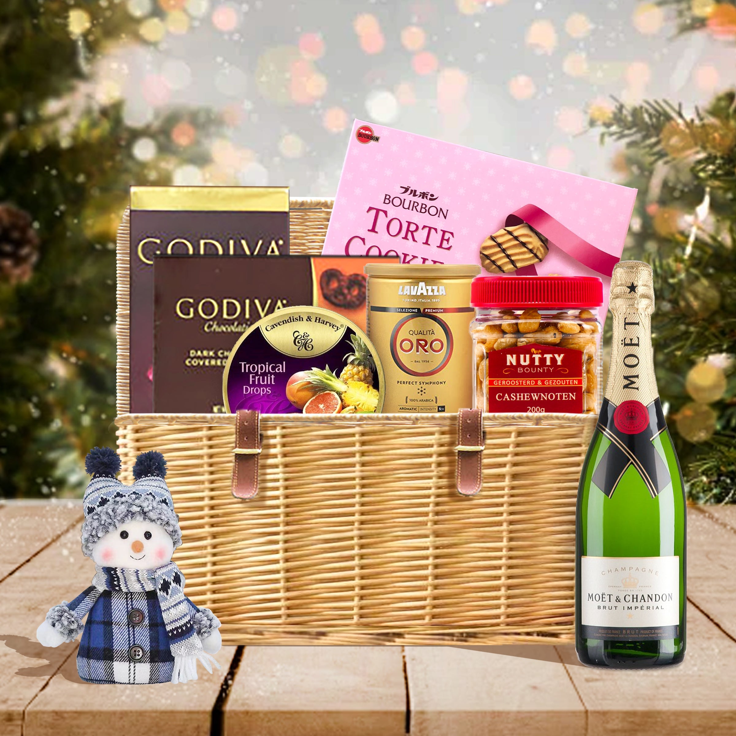 [Christmas Champagne Food Hamper] Champagne  Food Hamper | Personalized Gift Basket | Snack Video Thank You Gift | Holiday & New Year Gift