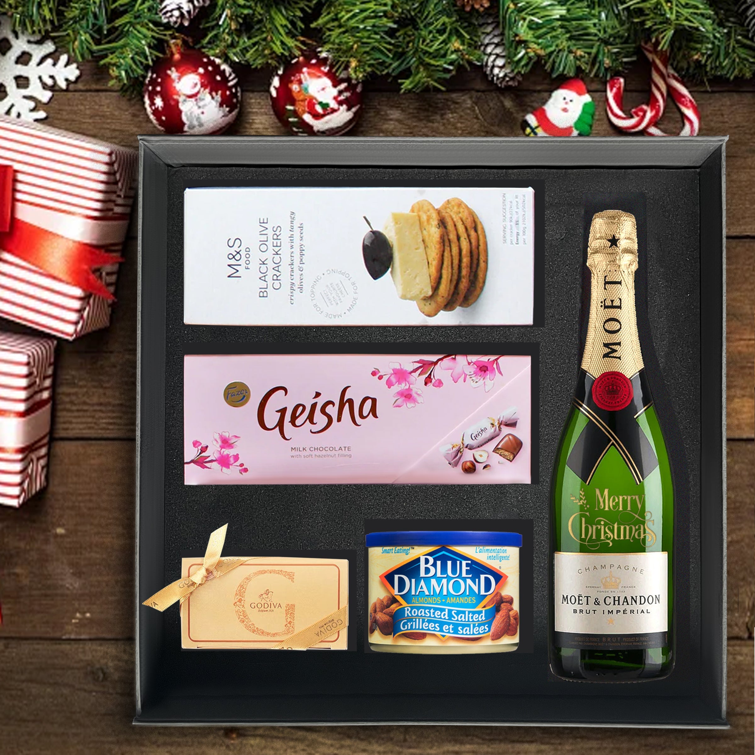 [Christmas Exclusive Gift Box] Champagne & Snack Hamper | Christmas Champagne & Food Hamper | Customized Gift Box with Personal Blessings | Perfect for Holiday Gifting