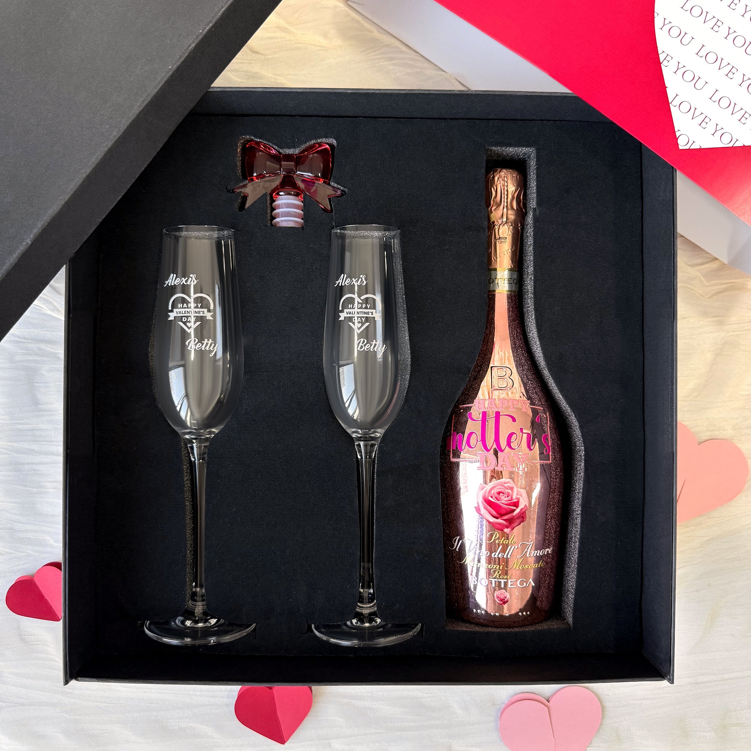 Valentine's Day Gift | Bottega Manzoni Moscato Rosé 3D Rose Champagne Glass Gift Set | Couple's Anniversary Gift | Romantic Celebration Gift for Sisters | DY05-59
