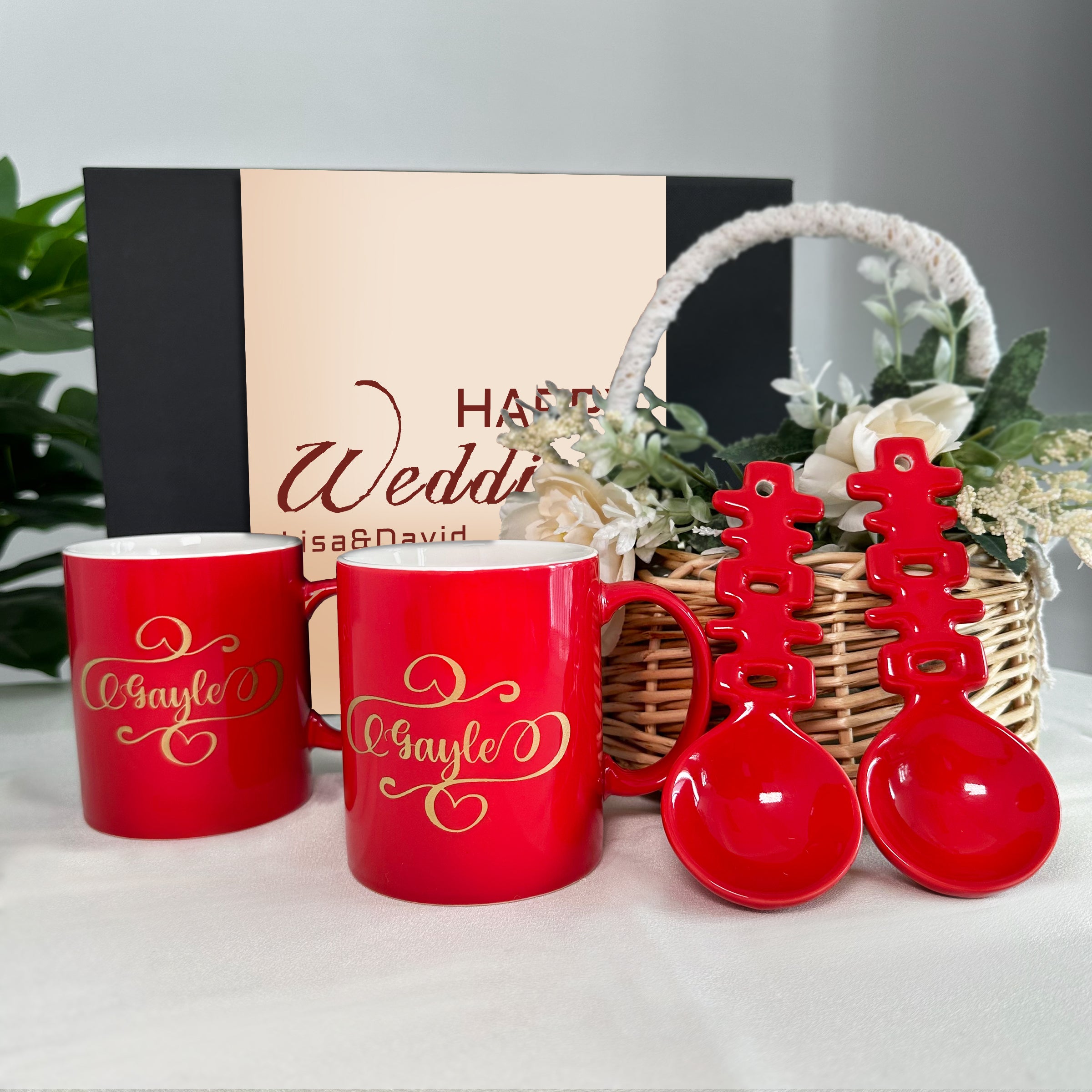 Wedding gift | New wedding box (customized) mug text engraving gift to congratulate the newlyweds on their wedding, high-end gift for best friends, festive tableware gift box