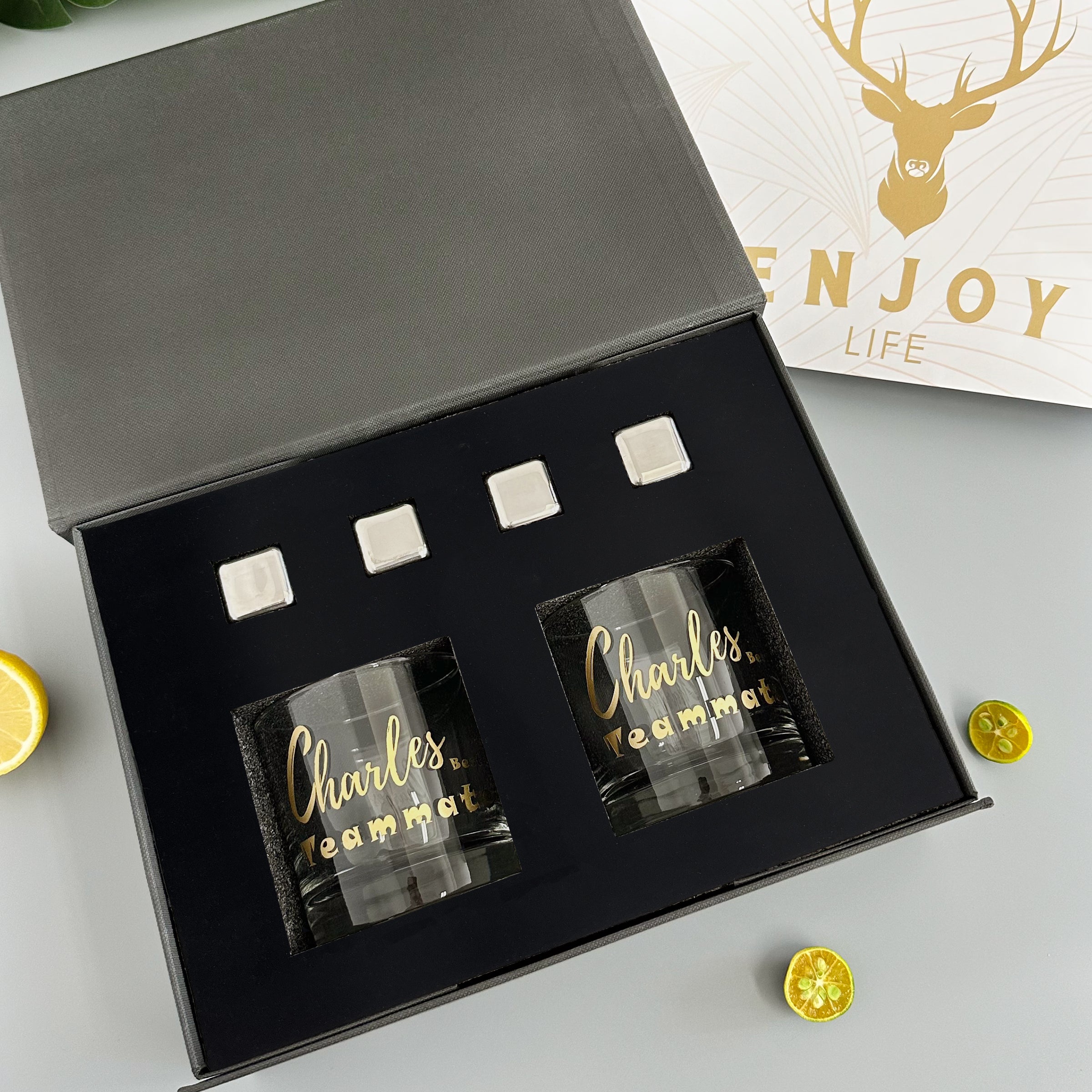 Ice wine stone gift box丨Customized whiskey glass text engraving gift box Engraved wine glass The first choice for gift giving engraving gift box (text engraving)