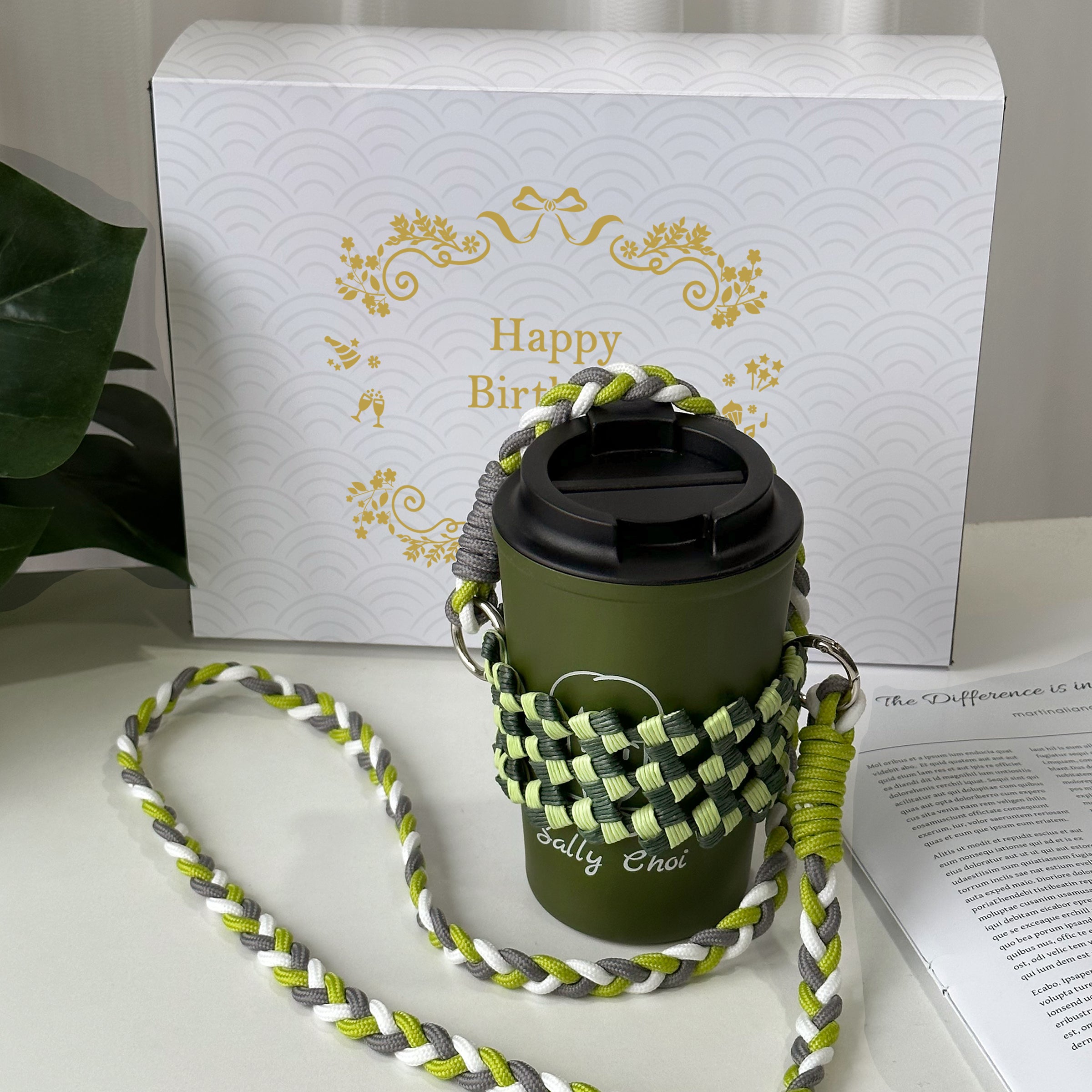 [Cartoon avatar] Green tumbler engraved couple gift (including woven cup cover) graduation birthday gift creative gift customized portable travel gift box DY01-363