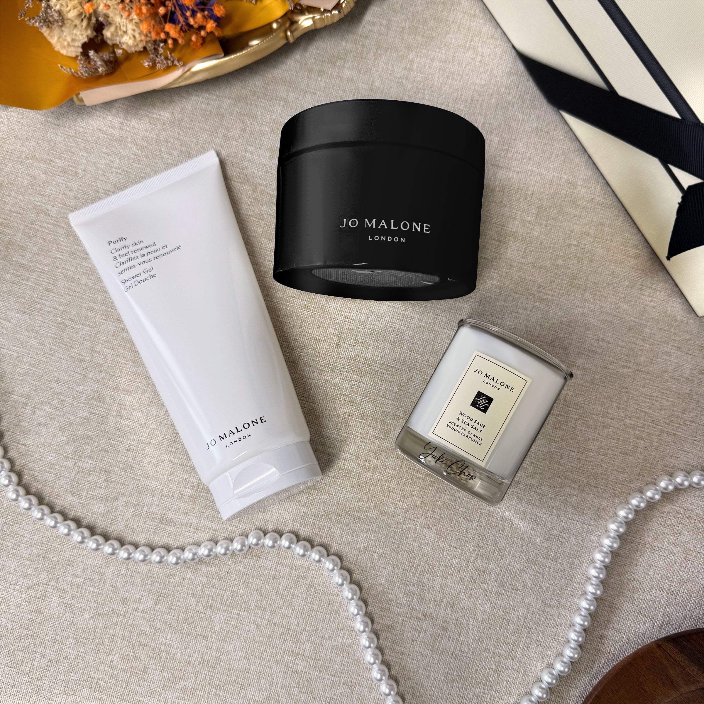 Jo Malone Body Enrich Set with Custom Box Design, Scented Candle, and Personalized Name Engraving - A Unique Gift Featuring Exclusive Custom Artwork