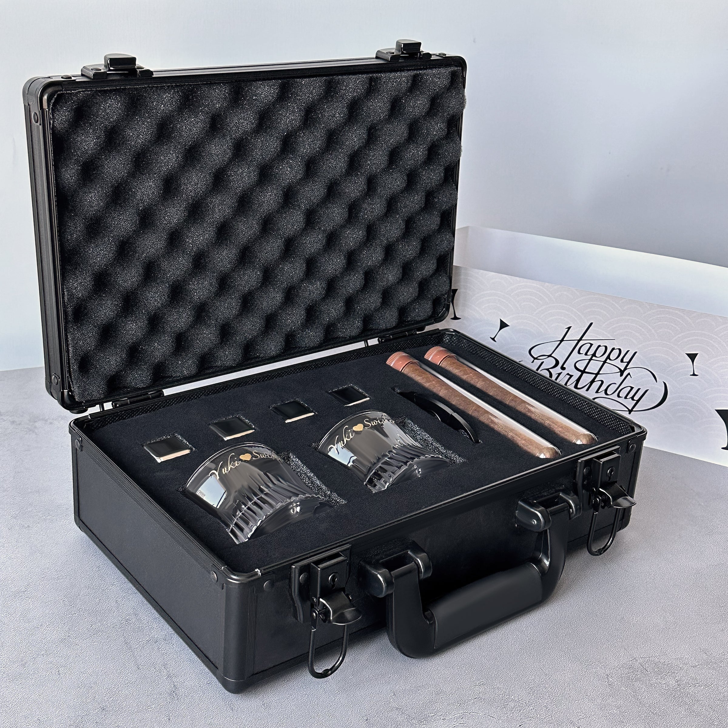 [Customized business gift box] Customized whiskey glass with text, matching hand luggage set, high-end cigar business gift box, ice tart set, company gift to client, congratulatory gift, creative gift box