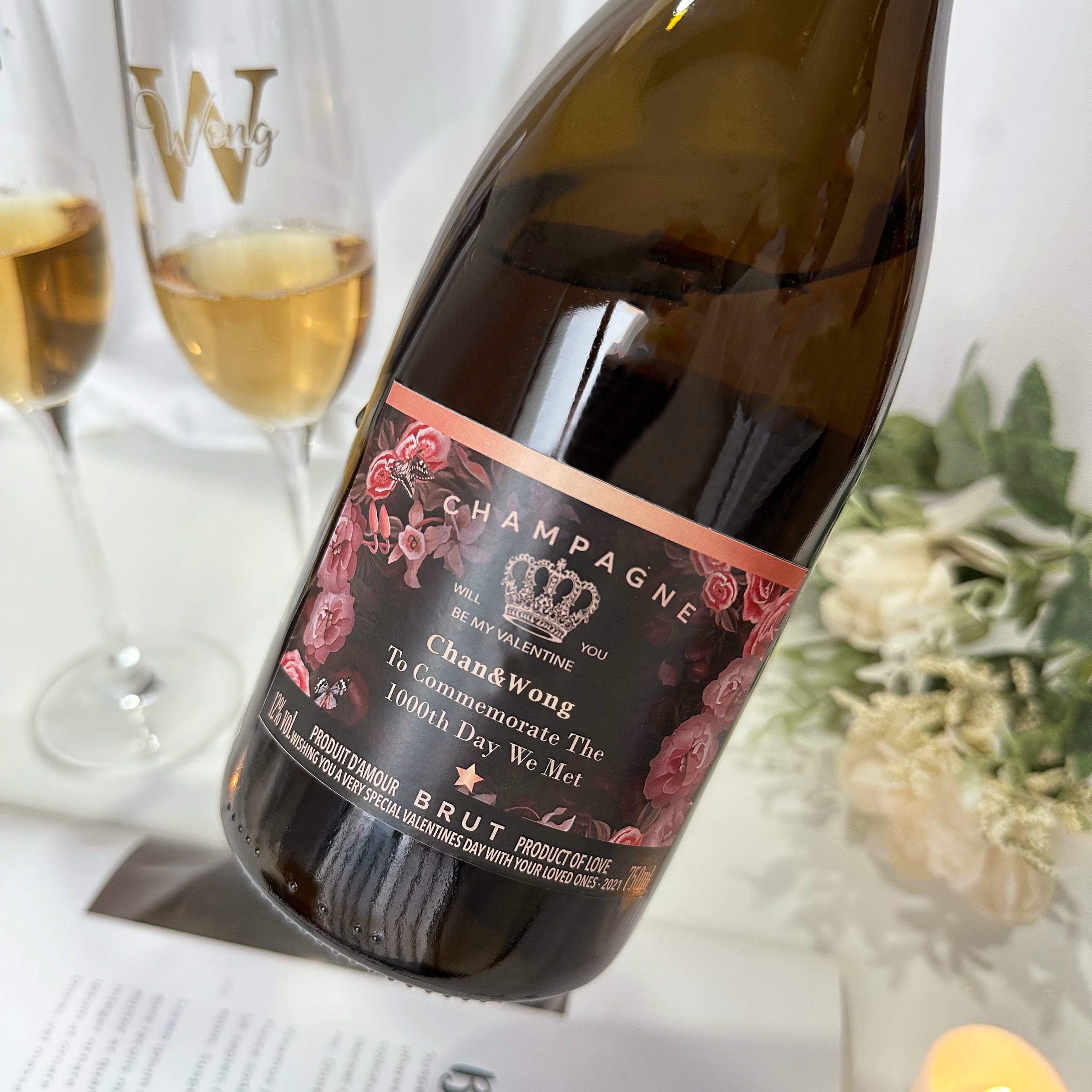 Wine label customization｜Moët &Chandon Champagne and matching glass gift box, champagne glass text engraving, anniversary congratulations, wedding celebration gift, company gift must-have, gift for girlfriend DY01-364