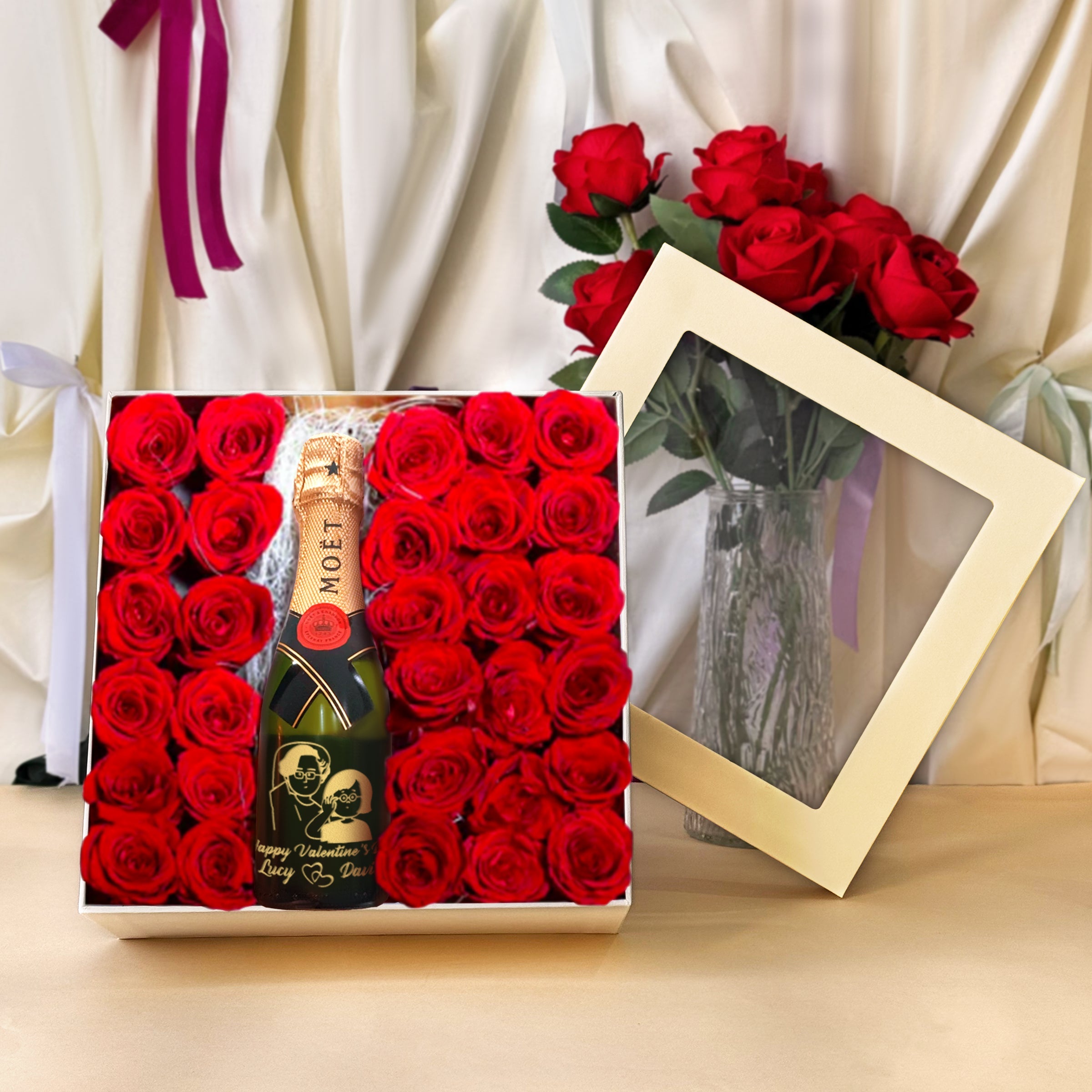 Flowers | Preserved Flowers and Wine Gift Box | Truly Loving You Valentine’s Day Gift DY05-59