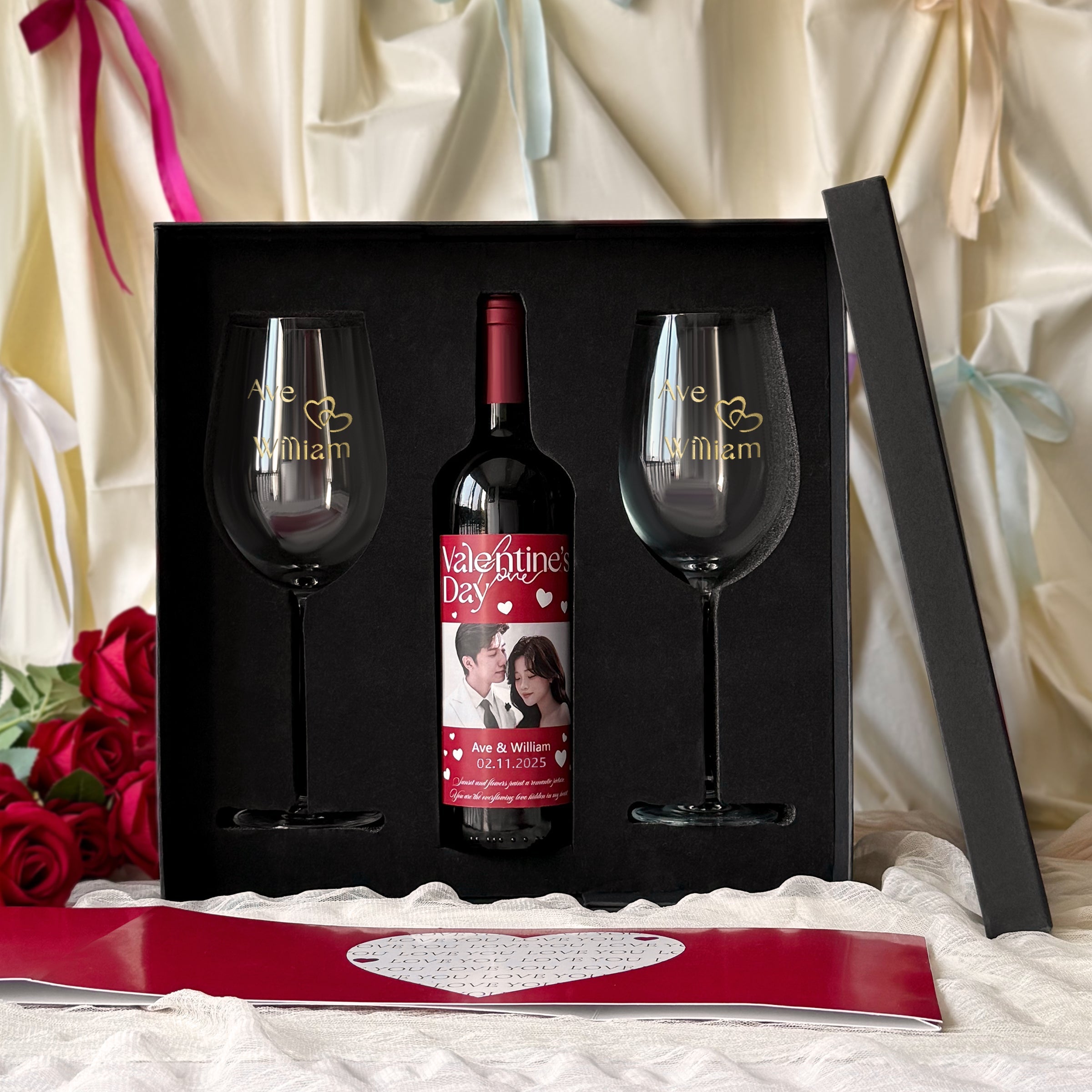 Customized Couple Gifts - Wine Glass Text Engraving, Sweet Photo Wine Label Customization, Commemorative Gift for Couples, Qixi Valentine's Day Gift Exchange - Couper Wine Labels DY05-59