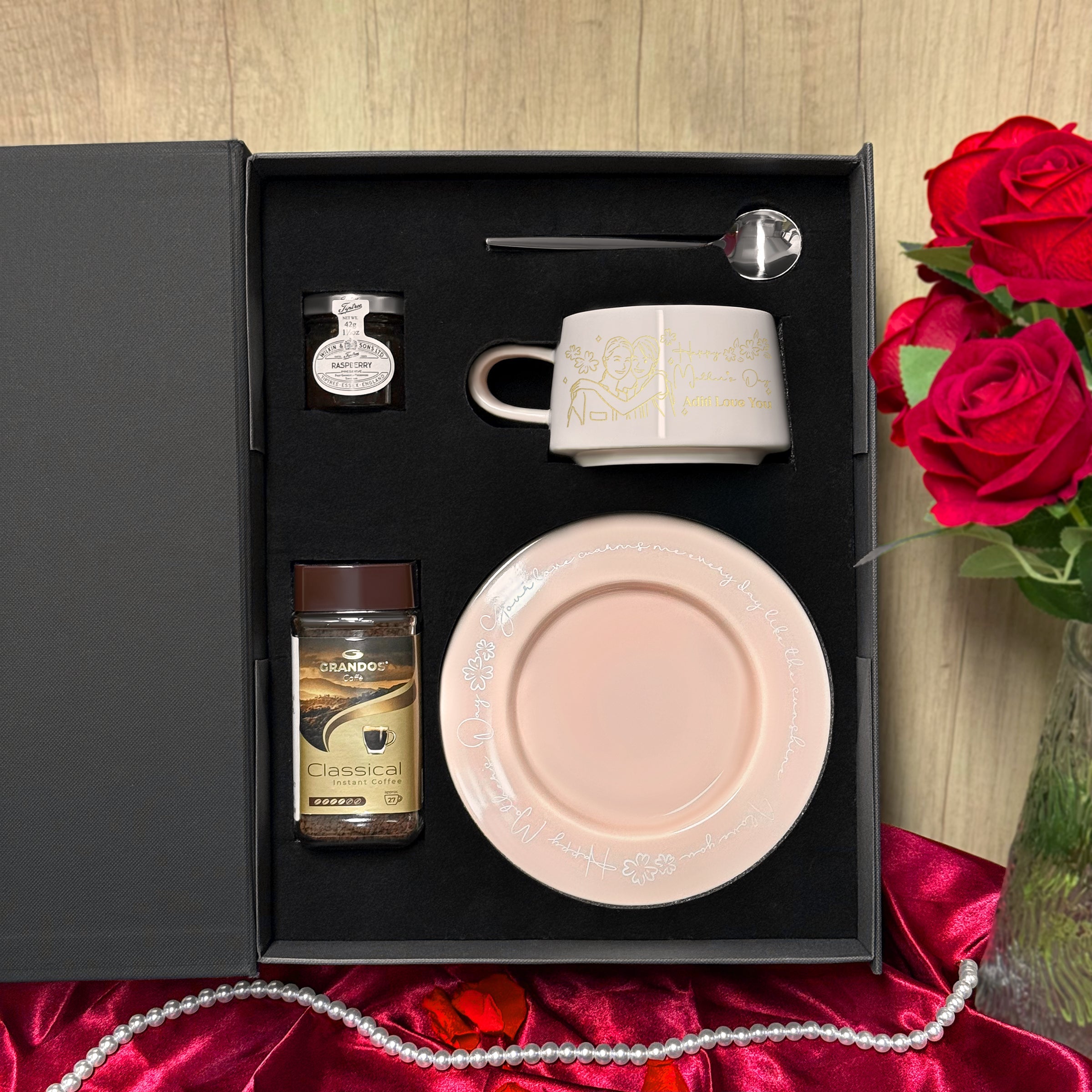 Limited Edition Mother's Day Pink Tea Set Gift Box - Custom Portrait Teacup & Personalized Text Plate with Coffee Jam, Perfect Afternoon Tea Set in Elegant Gift Packaging Mother's Day Teacup Portrait Customized Gift DY05-64