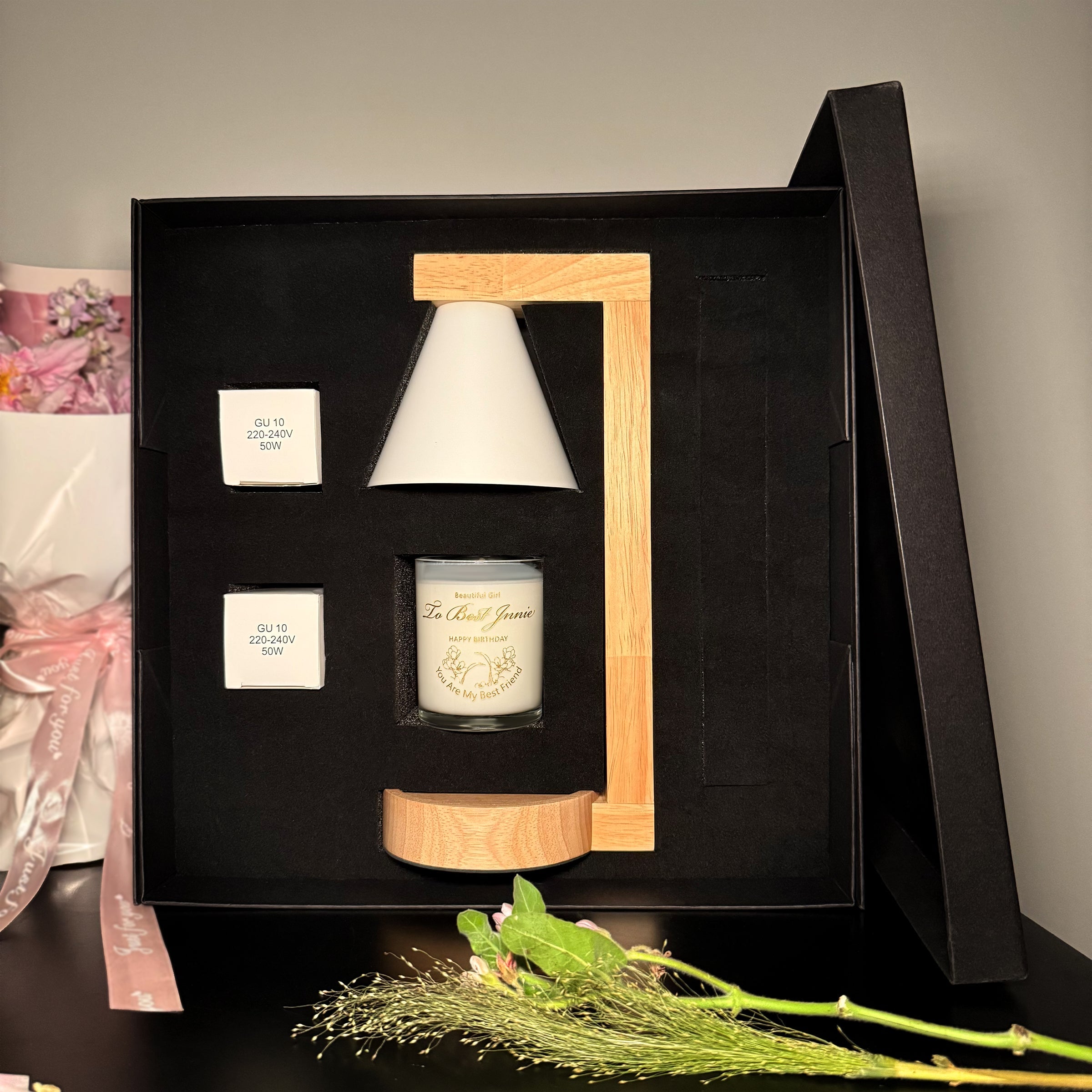 Birthday Gift Box丨Custom Scented Candle Personalized engraved blessings Wooden candle warming lamp Ideal for girlfriend/colleagues - a soothing & practical gift for mind & body DY01-416