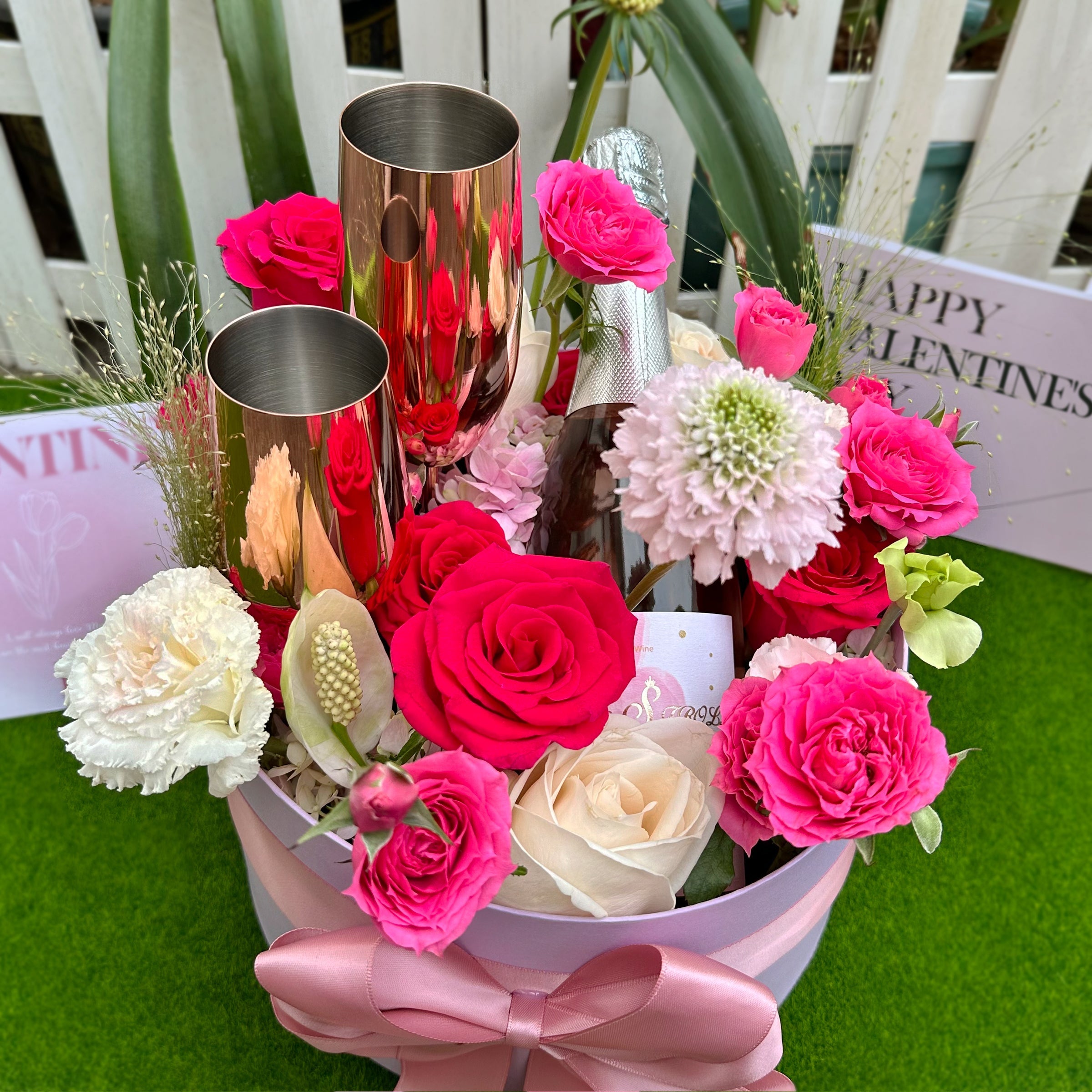 Valentine's Day Gift Box | Romantic Purple Flower Box | Customized Champagne Glass Set | Romantic Gift for Couples | Perfect for Wife or Girlfriend | DY05-59