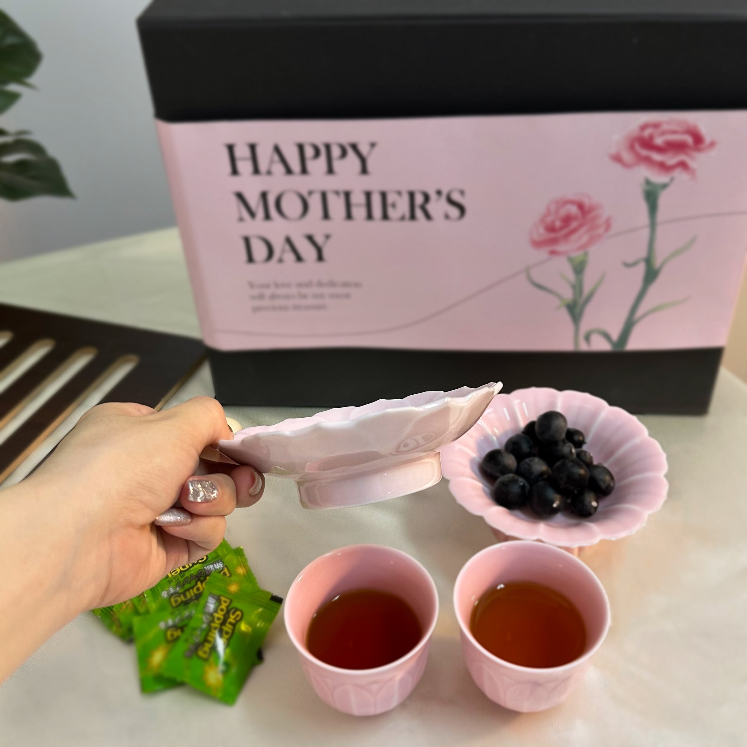 Mother's Day Gift丨Pink Tea Set Drainage Plate Fruit Plate Gift Box Practical Home Gift Box Girly Fresh Gift for Mom and Wife