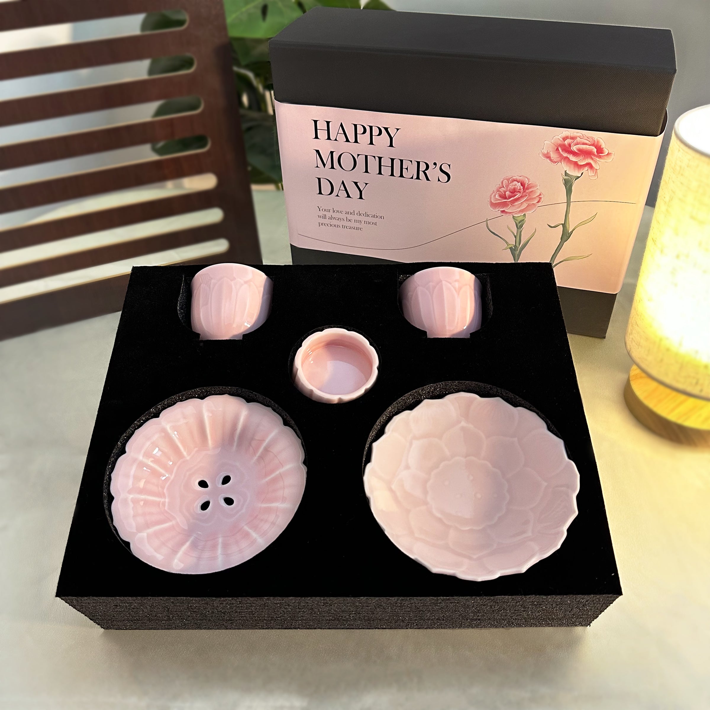 Mother's Day Gift丨Pink Tea Set Drainage Plate Fruit Plate Gift Box Practical Home Gift Box Girly Fresh Gift for Mom and Wife