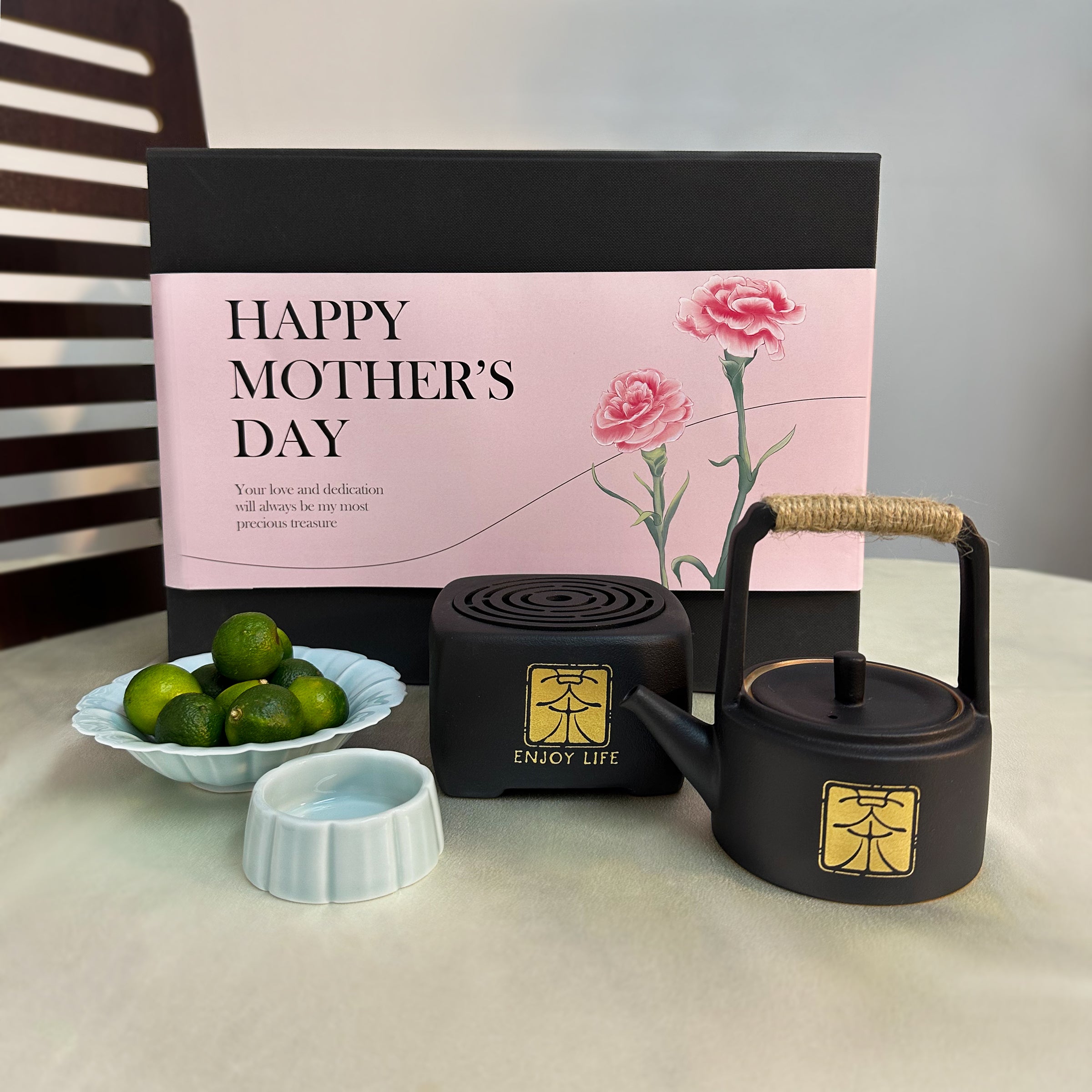 Mother's Day Gift丨High-end Tea Set Blue Drainage Plate Fruit Plate Gift Box Practical Home Gift Box Girly Fresh Gift for Mom and Wife