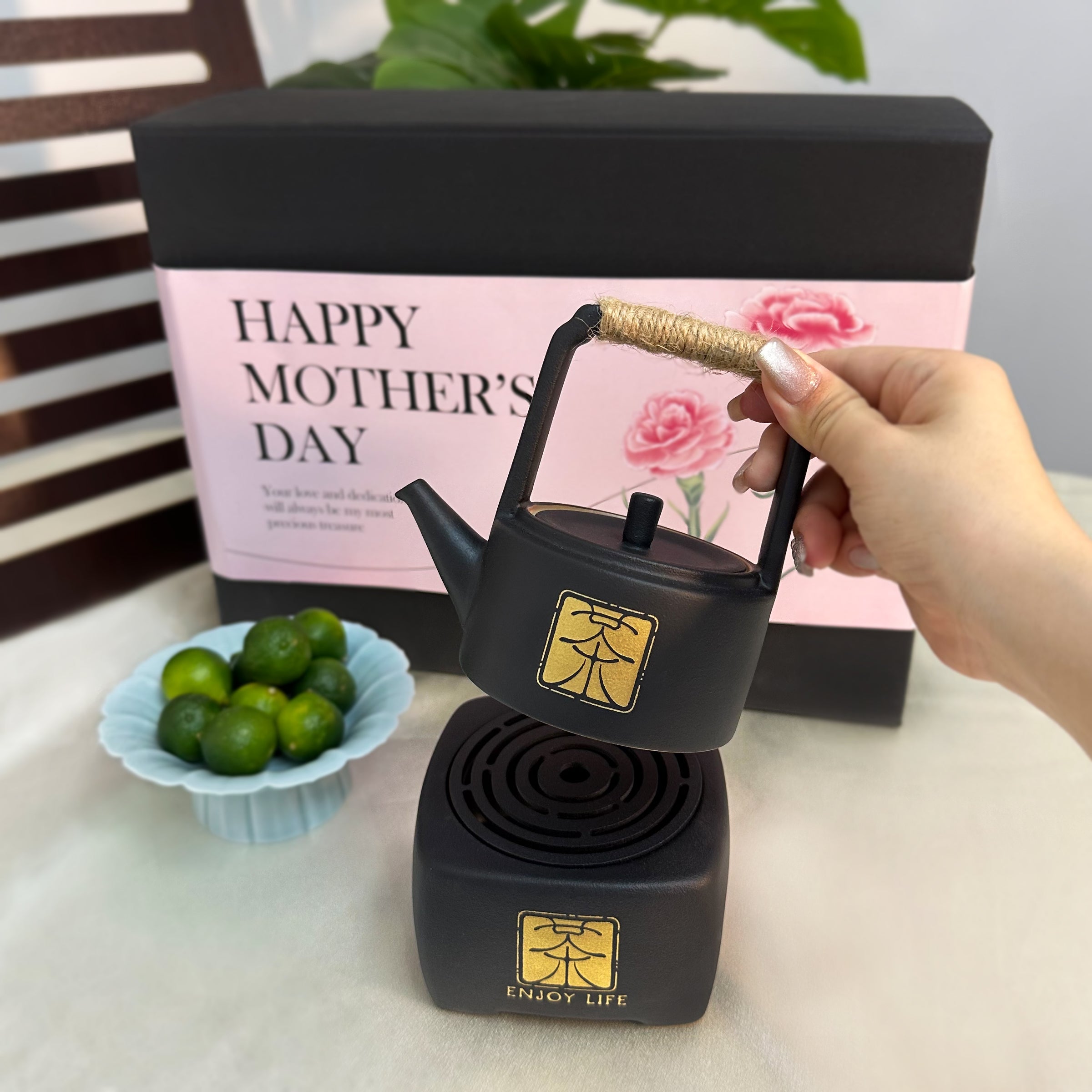 Mother's Day Gift丨High-end Tea Set Blue Drainage Plate Fruit Plate Gift Box Practical Home Gift Box Girly Fresh Gift for Mom and Wife