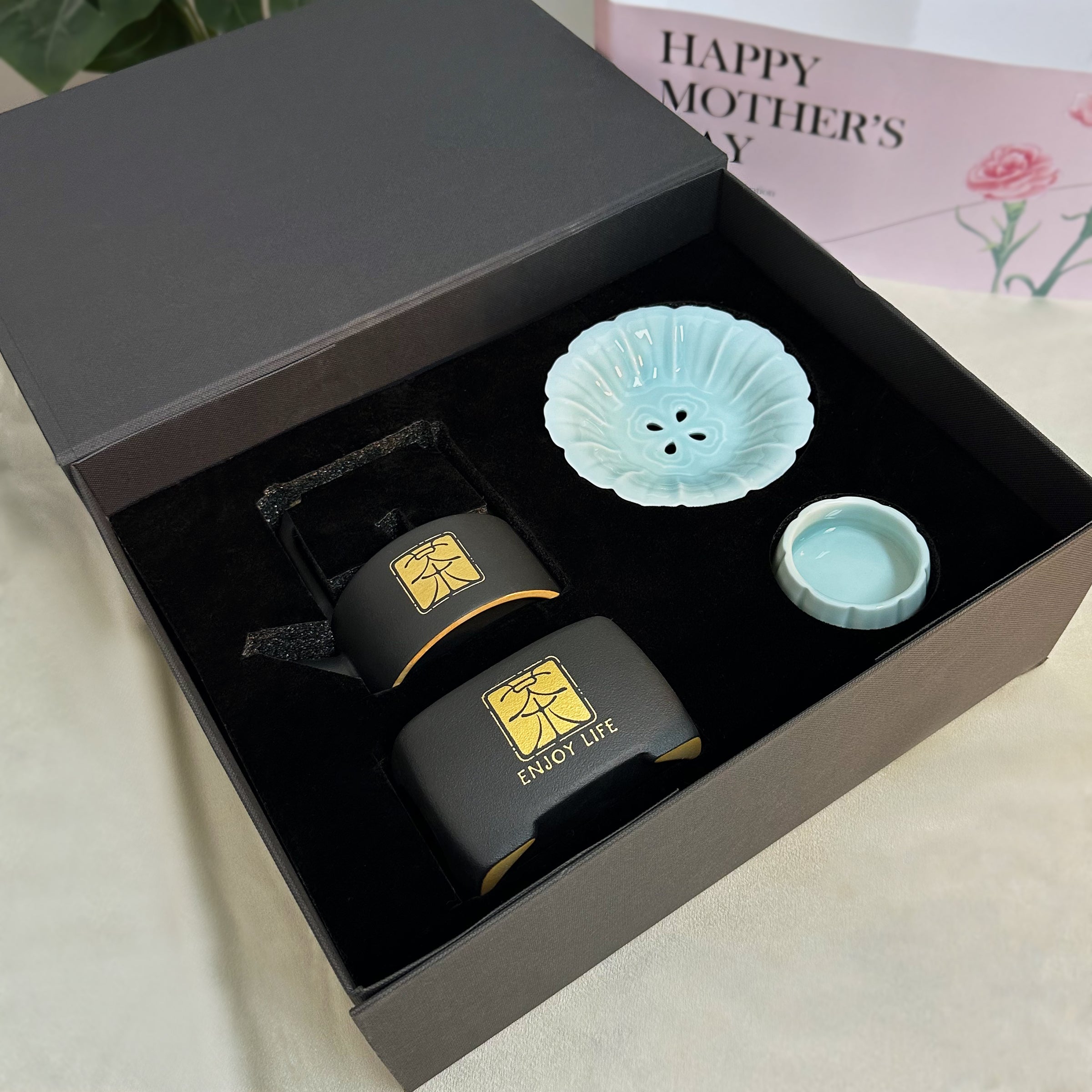 Mother's Day Gift丨High-end Tea Set Blue Drainage Plate Fruit Plate Gift Box Practical Home Gift Box Girly Fresh Gift for Mom and Wife