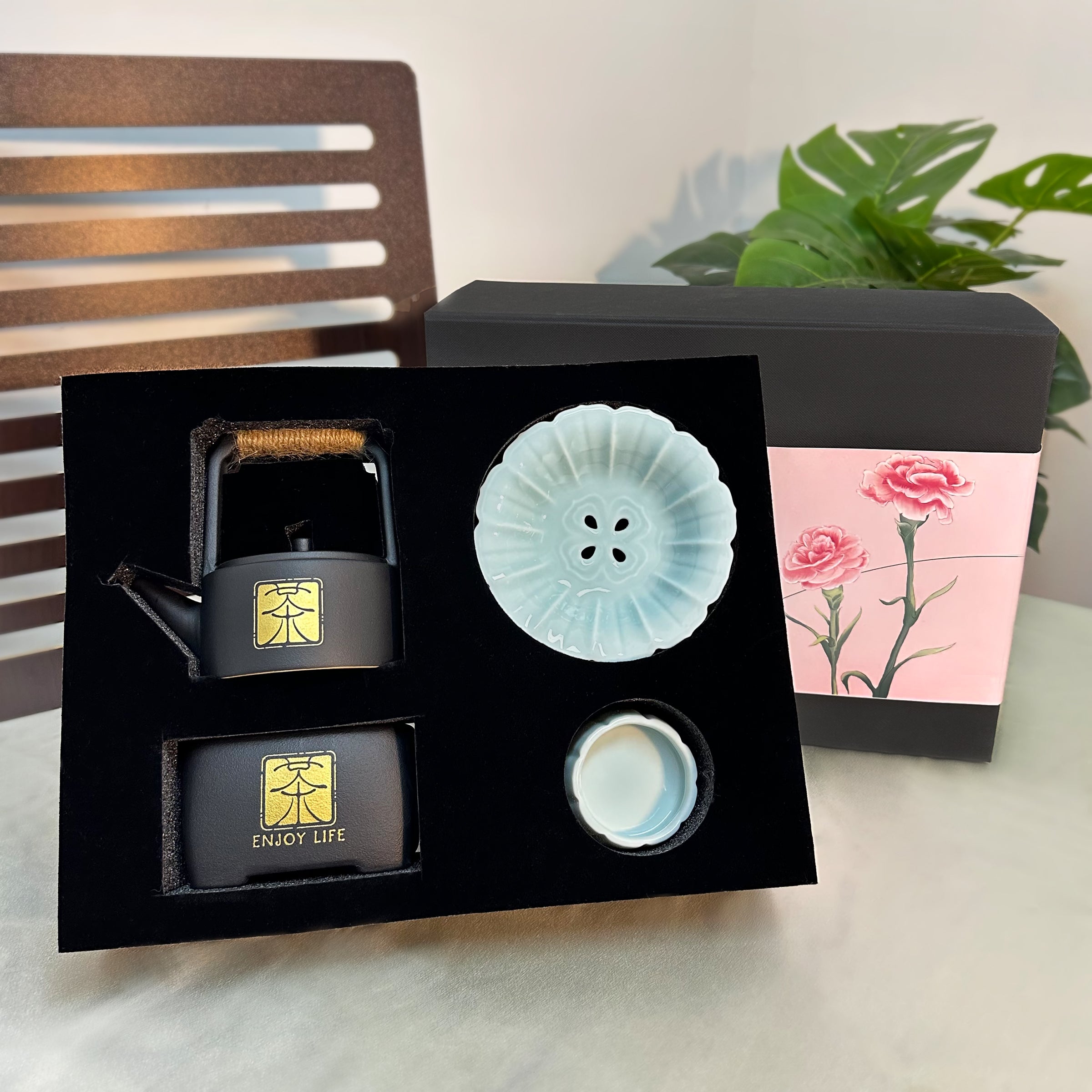 Mother's Day Gift丨High-end Tea Set Blue Drainage Plate Fruit Plate Gift Box Practical Home Gift Box Girly Fresh Gift for Mom and Wife