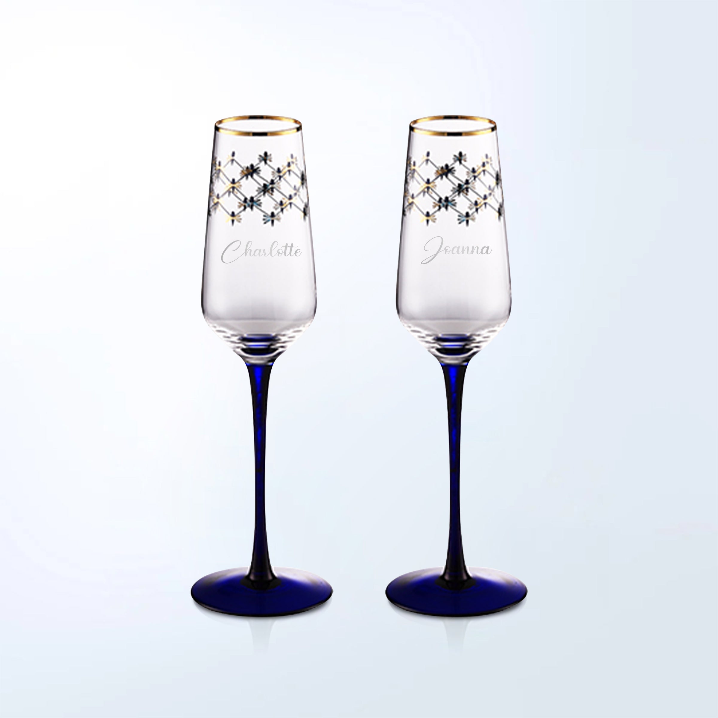 Russian LOMONOSOV blue pattern champagne glass (engraved gift) engraved customized gift birthday gift exchange gift couple gift celebration gift