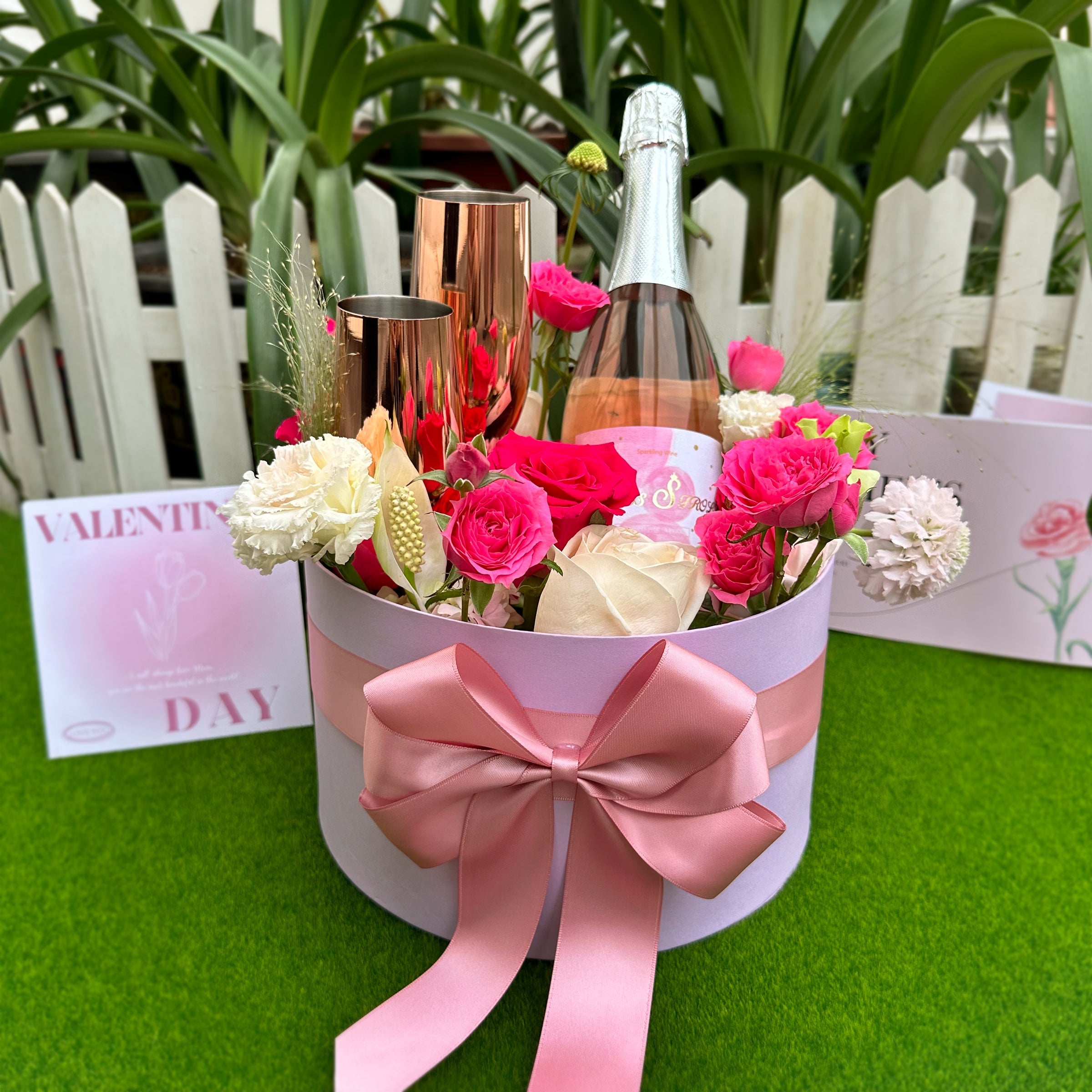 Valentine's Day Gift Box | Romantic Purple Flower Box | Customized Champagne Glass Set | Romantic Gift for Couples | Perfect for Wife or Girlfriend | DY05-59