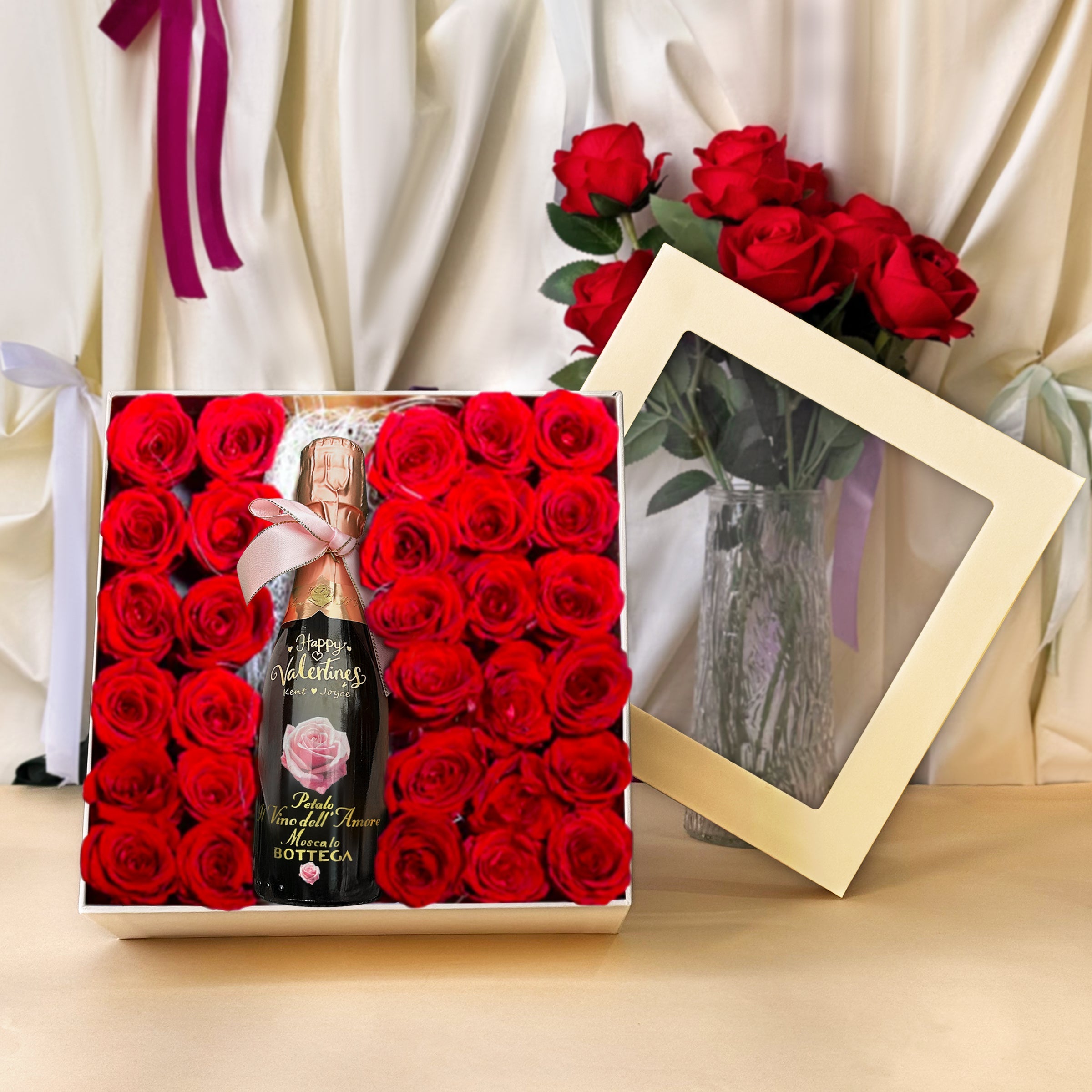Flowers | Preserved Flowers and Wine Gift Box | Truly Loving You Valentine’s Day Gift DY05-59