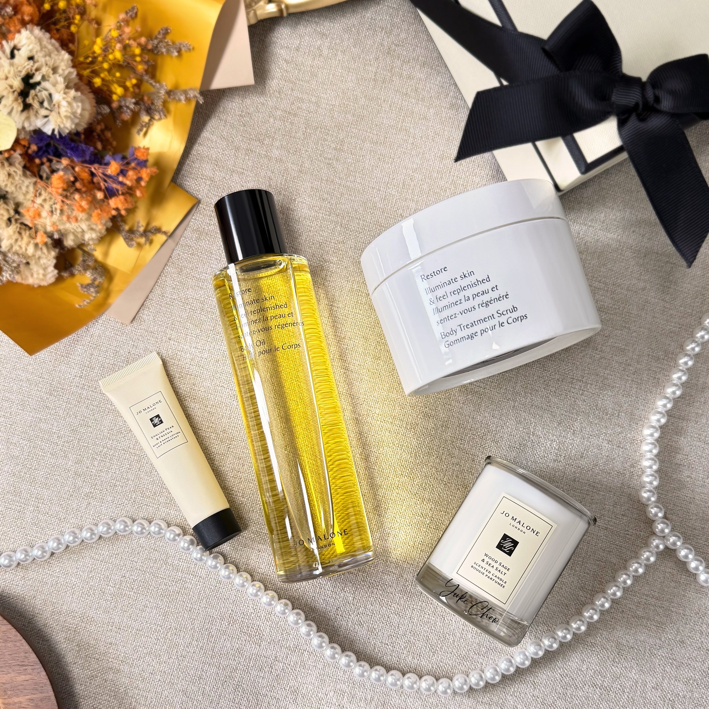 Jo Malone Body Restore Set - 'Let fragrance heal every day' with custom box design and personalized portrait illustration. A surprise gift for her birthday gift for girlfriend