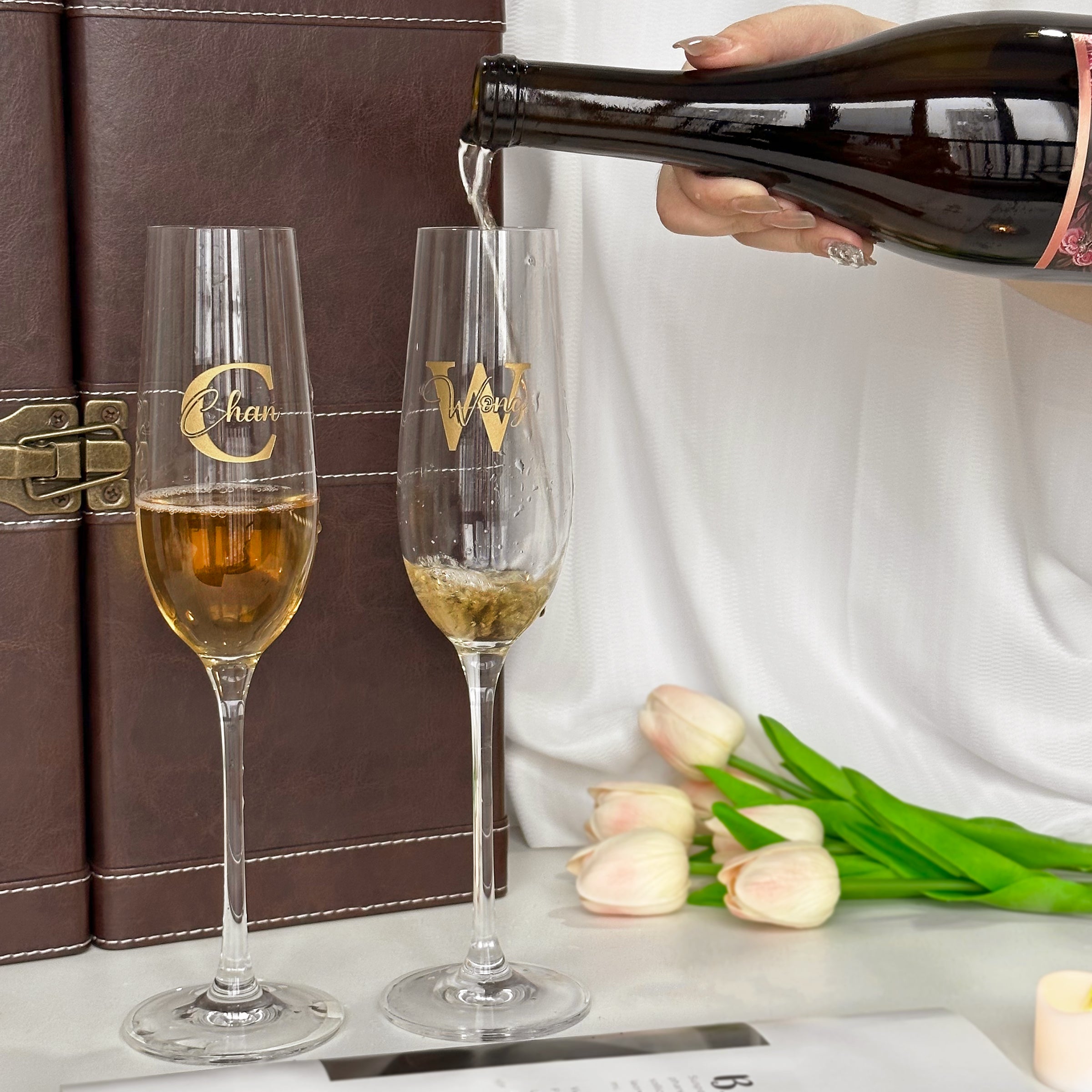 Wine label customization｜Moët &Chandon Champagne and matching glass gift box, champagne glass text engraving, anniversary congratulations, wedding celebration gift, company gift must-have, gift for girlfriend DY01-364