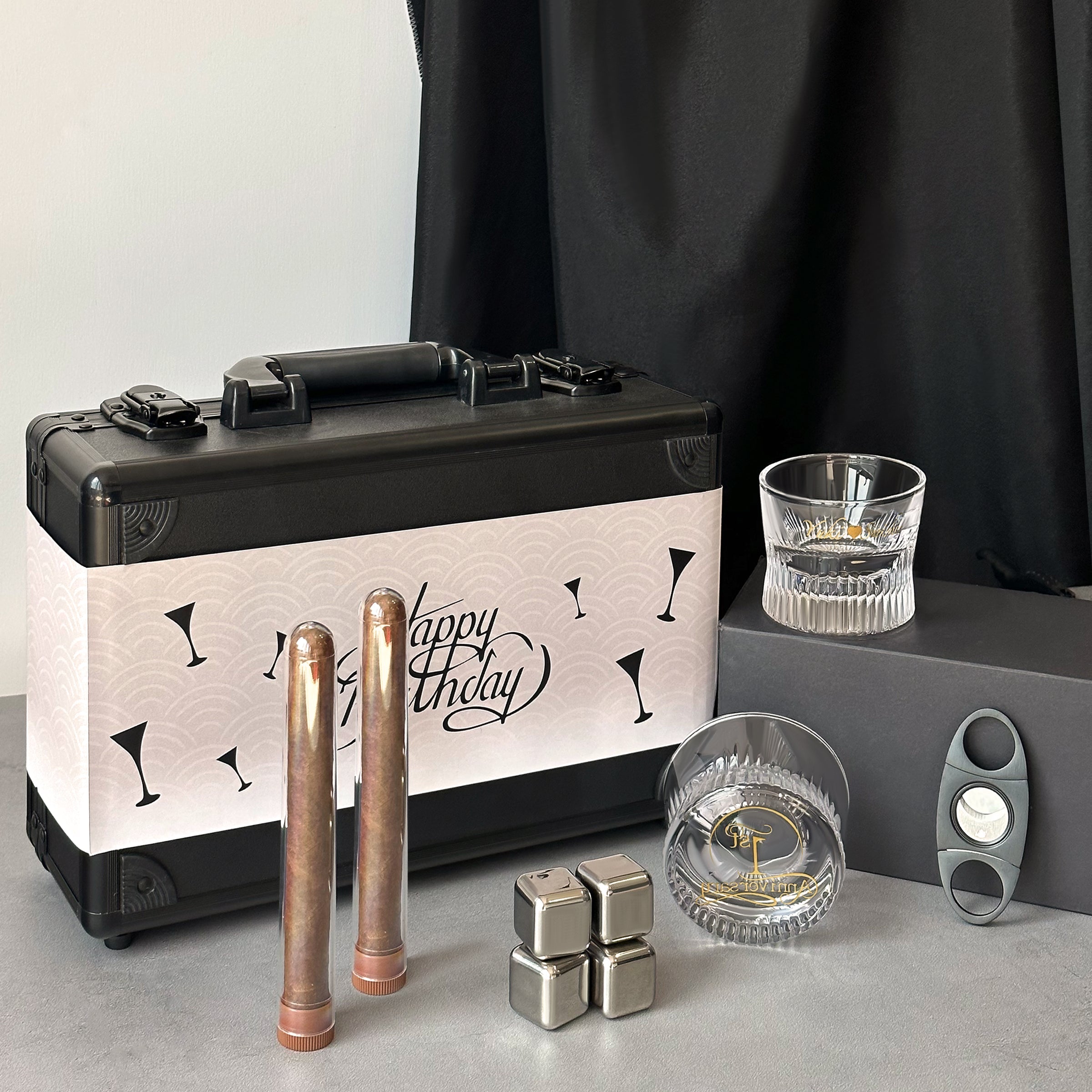 [Customized business gift box] Customized whiskey glass with text, matching hand luggage set, high-end cigar business gift box, ice tart set, company gift to client, congratulatory gift, creative gift box