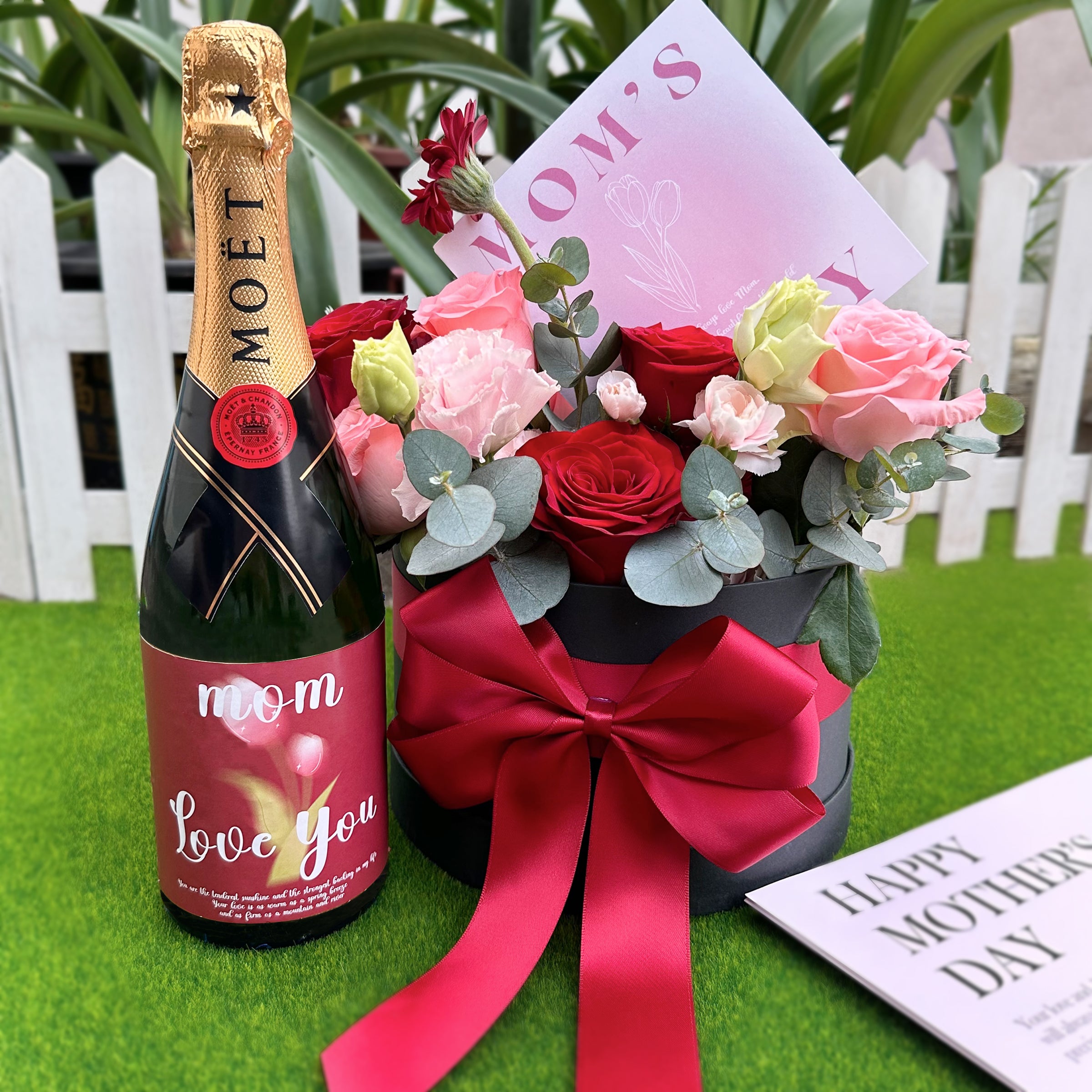 Mother's Day gift box | Noble black flower box Customized Moet champagne gift Mother's Day flower gift Romantic and atmospheric gift for wife and mother