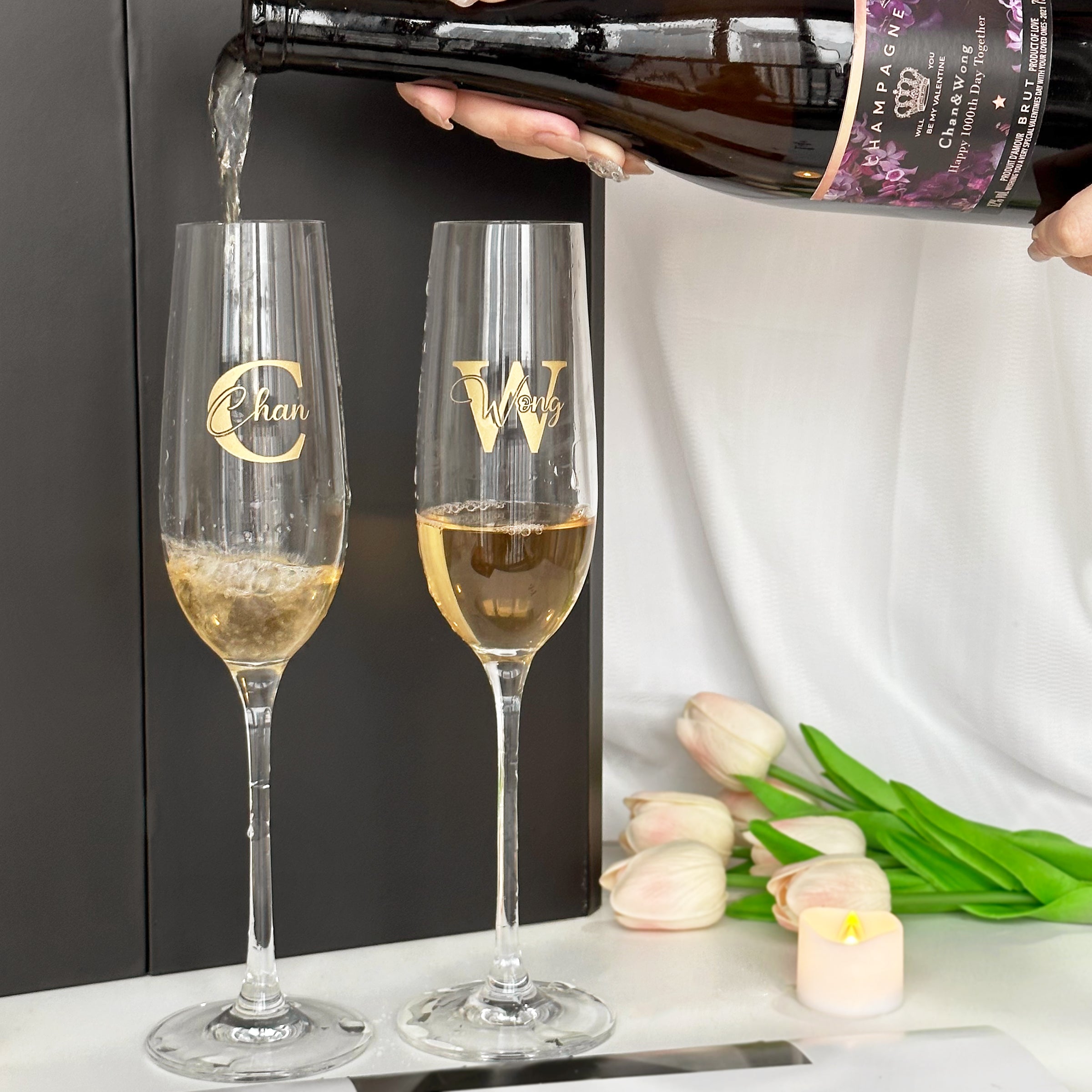 Wine label customization｜Moët &Chandon Champagne wine and matching glasses gift box, champagne glass text engraving, anniversary congratulations, wedding celebration gifts, birthday gifts must-have, gifts for girlfriends and couples DY01-365