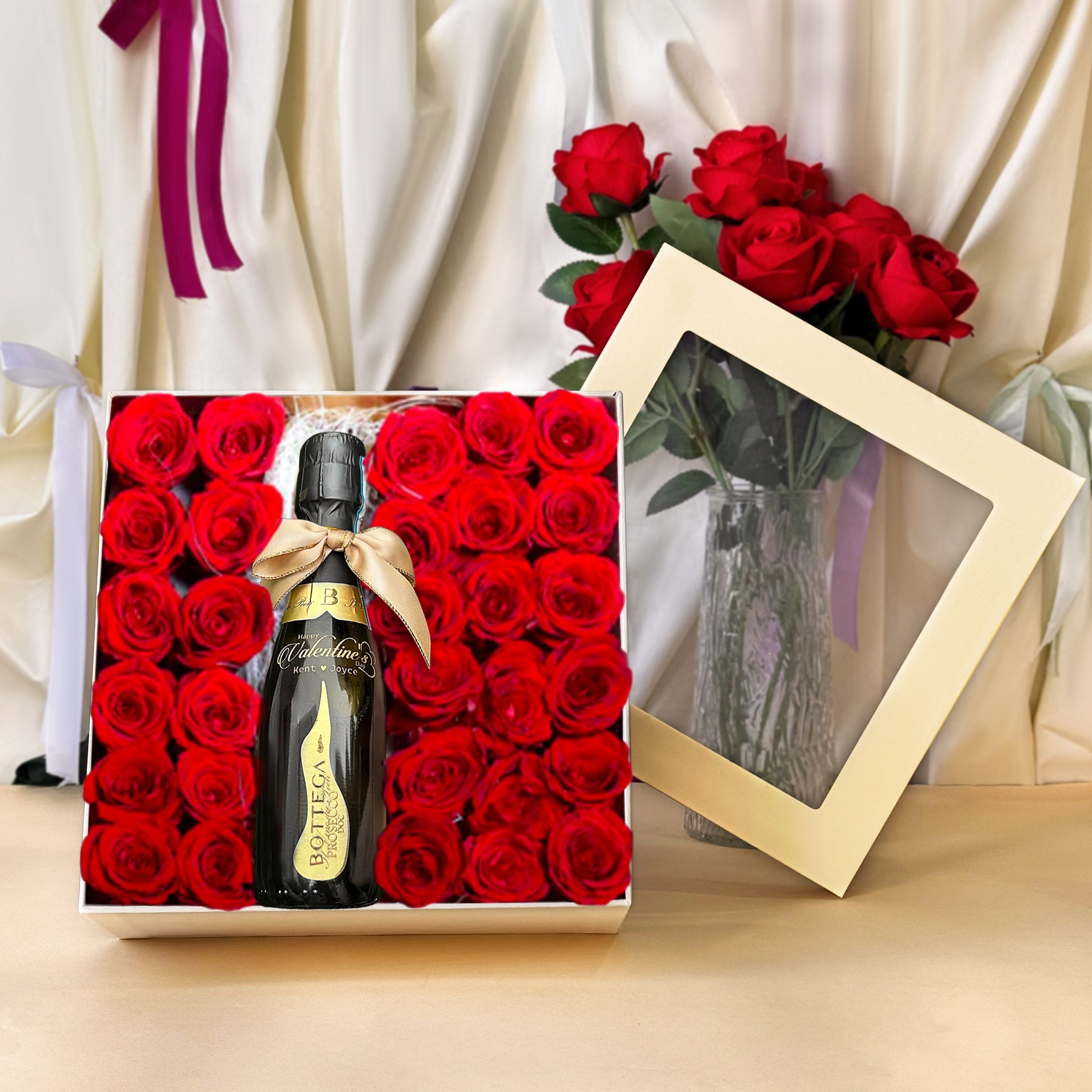 Flowers | Preserved Flowers and Wine Gift Box | Truly Loving You Valentine’s Day Gift DY05-59