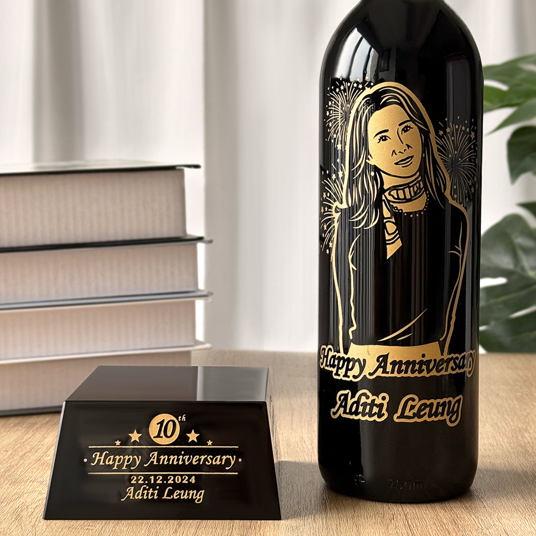 Employee Anniversary Gift: 2019 Le Marquis de Calon Ségur Red Wine and Glasses Set (with Custom Text and Portrait Engraving) Award Recognition Gift Box | Premium Corporate Business Gifts for Employees, Clients, and Partners | DY04-283