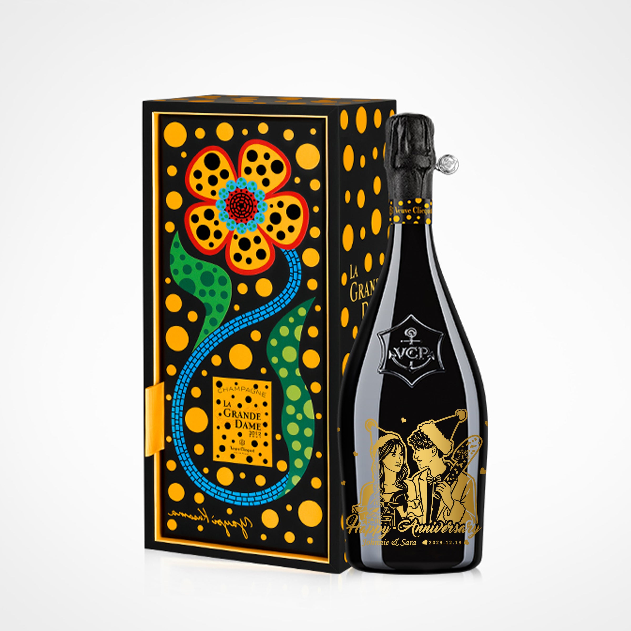 Original gift box | French Veuve Clicquot & Yayoi Kusama engraved gift, couple gift, commemorative gift, customized