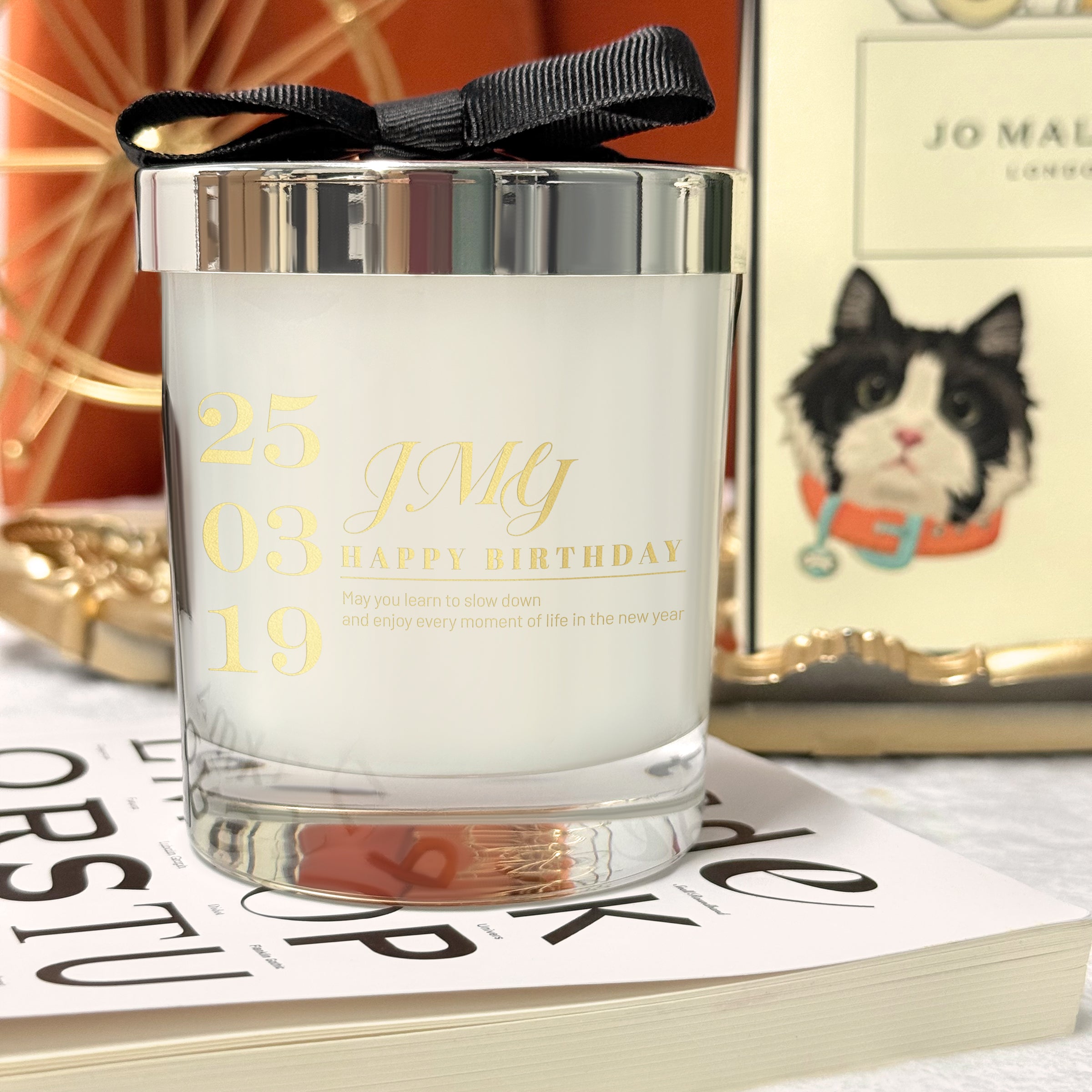 Custom Jo Malone Scented Candle Gift Box with Personalized Box Design, Engraved Text Messages, Pet Portrait Customization – A Unique Romantic Birthday Gift for Her Aromatherapy gift box-customized box DY01-416