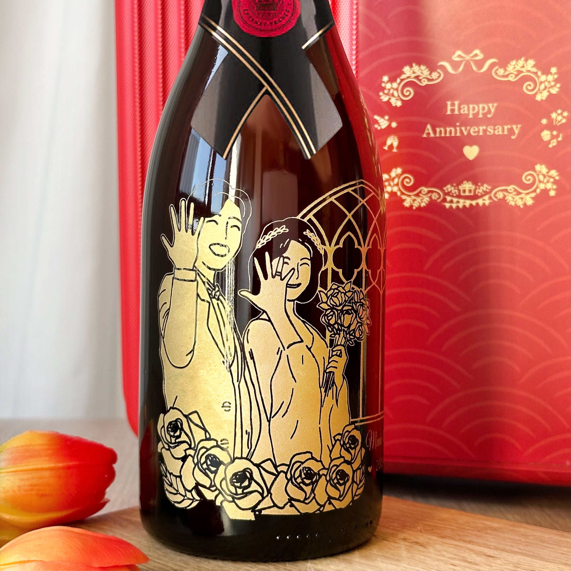 Portrait engraving｜Wine and pairing glass gift box Champagne glass name engraving Anniversary congratulations gift Wedding congratulations Portrait wine Engraving glassware pair gift set